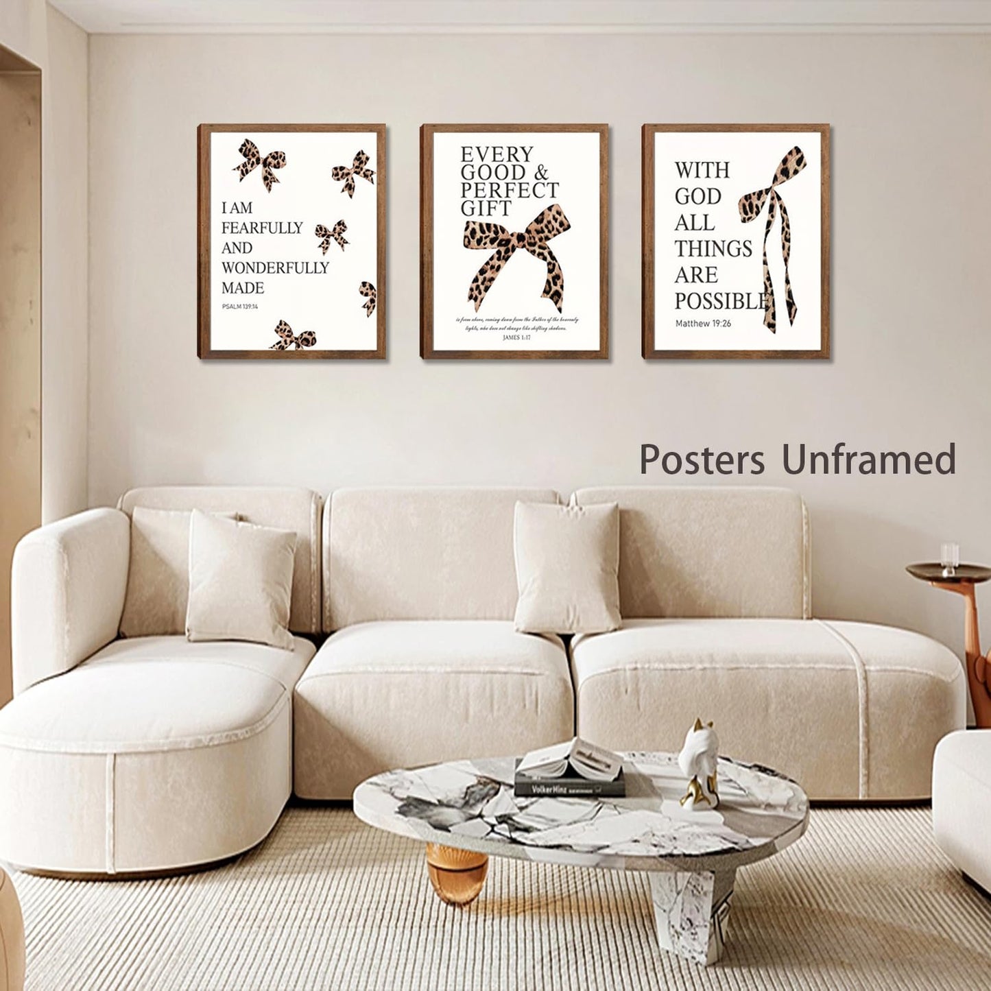 Leopard aesthetic Wall Art Decor Posters Set of 3 , Bow Christian Room Bathroom Bedroom Dorm Wall Art Aesthetic for College Teen Girls Gifts, Bible Verses Bow Wall Decor, 12x16 In Pictures (Unframed)