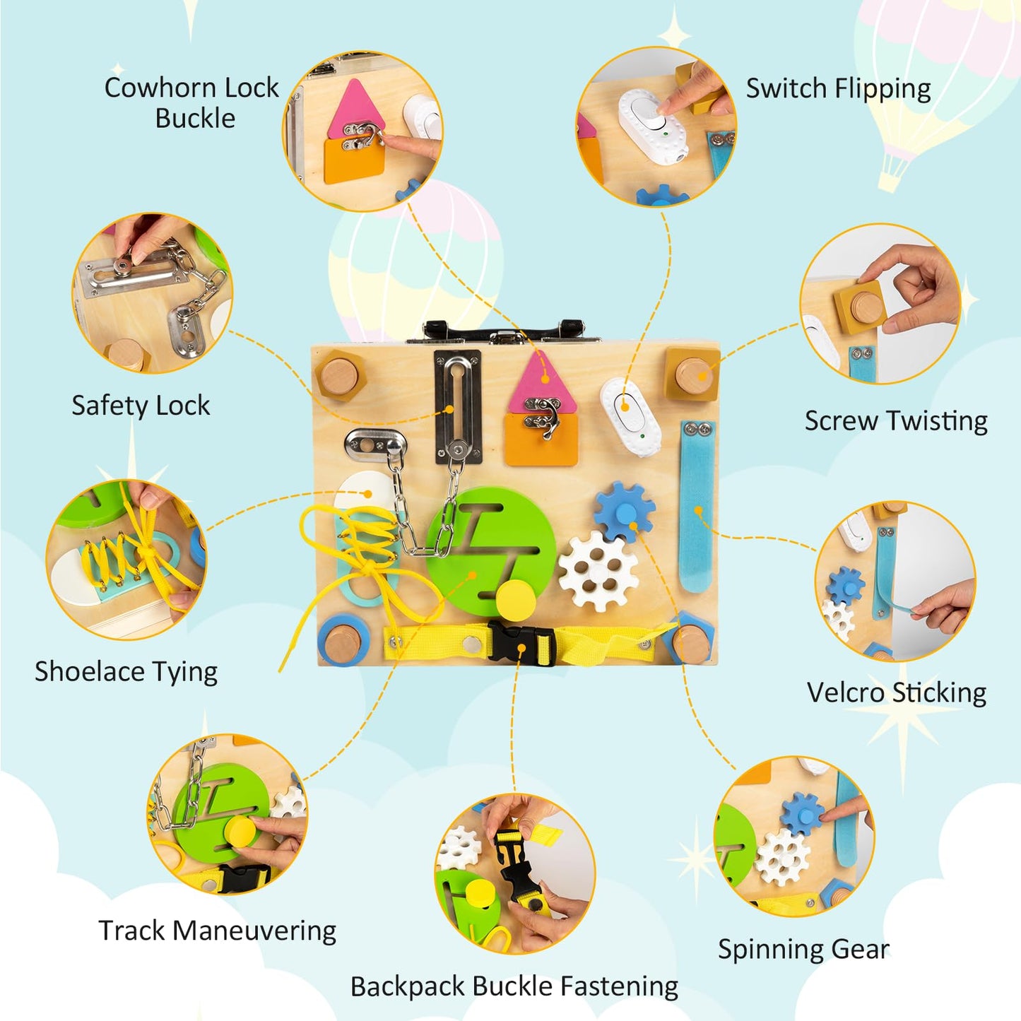 Adena Montessori Busy Board Box for Toddlers 2-4, 6 in 1 Montessori Toys for 1 Year Old with Drawing Board, Quiet Book, Puzzles, Sensory Toys for Fine Motor Skills, Learning Toys for Travel