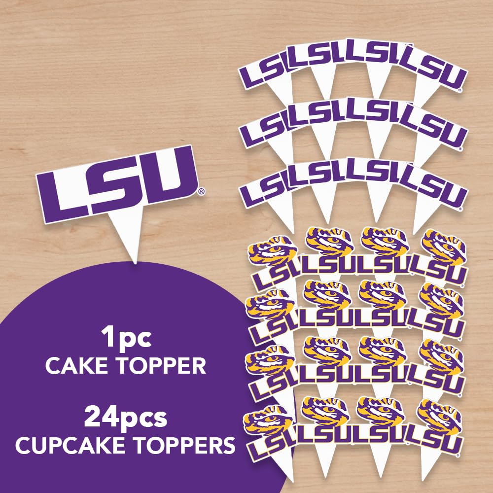 Desert Cactus Louisiana State University Cupcake Topper and Cake Toppers Set - LSU Tigers 25 Pcs Food Party Supplies, Tablecloth Decorations, Graduation and Game Day