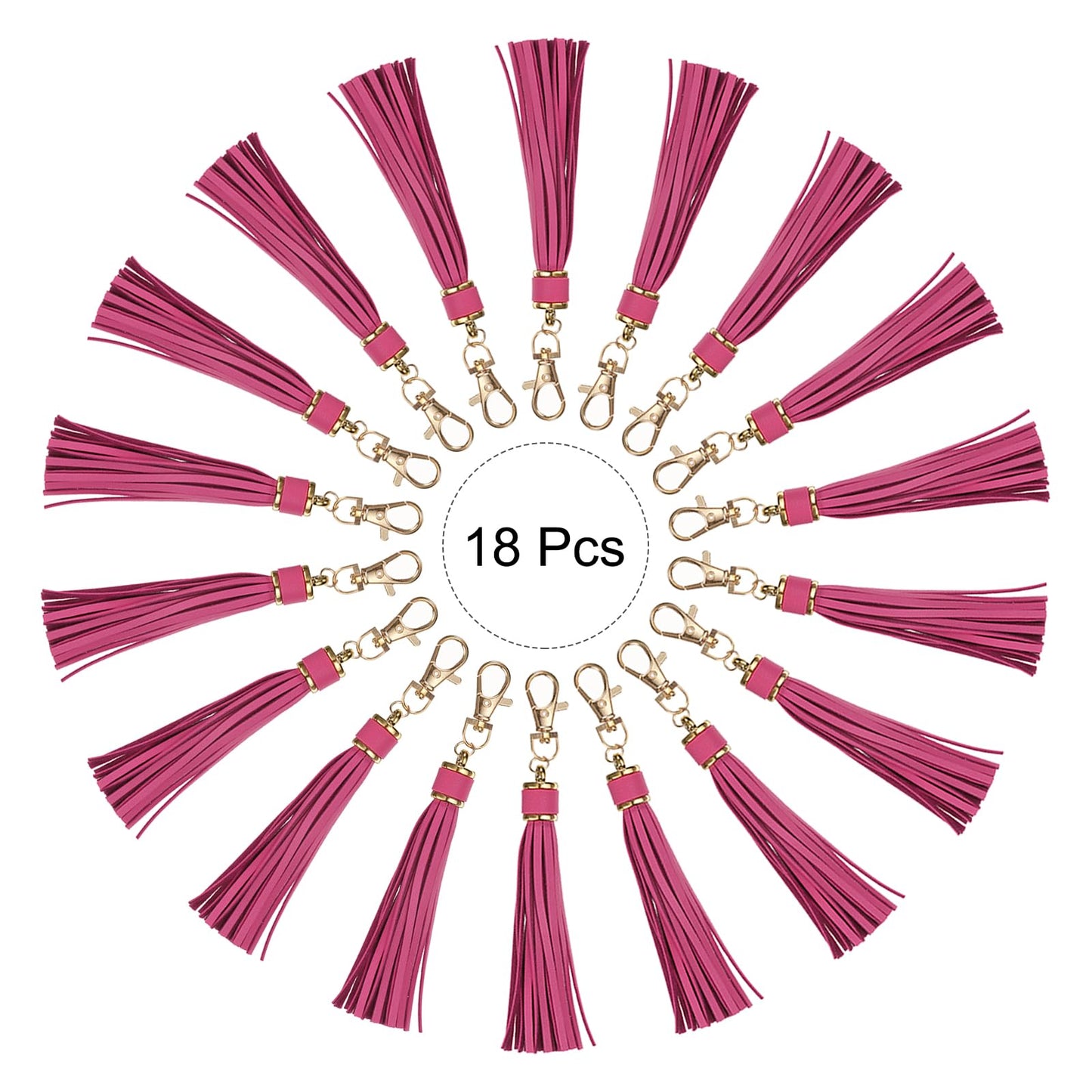 uxcell 18pcs PU Leather Tassels, 5.9 Inch Keychain Tassel Charm with Lobster Swivel for Jewelry Making, Handbag, DIY Crafts, (Rose Pink)