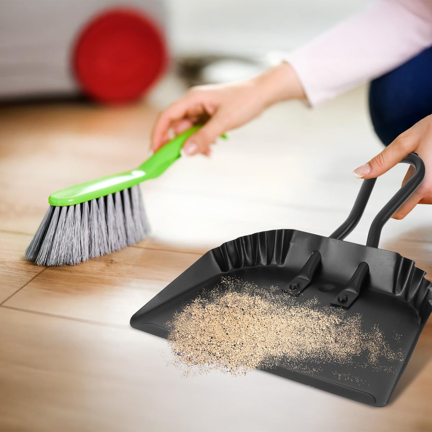 2 Pack Black Metal Dustpan, 12 Inch Heavy Duty Steel Dust Pan with Handle Handheld Dustpan Wide Scooper for Indoor, Outdoor, Fireplace, Industrial and Commercial Use