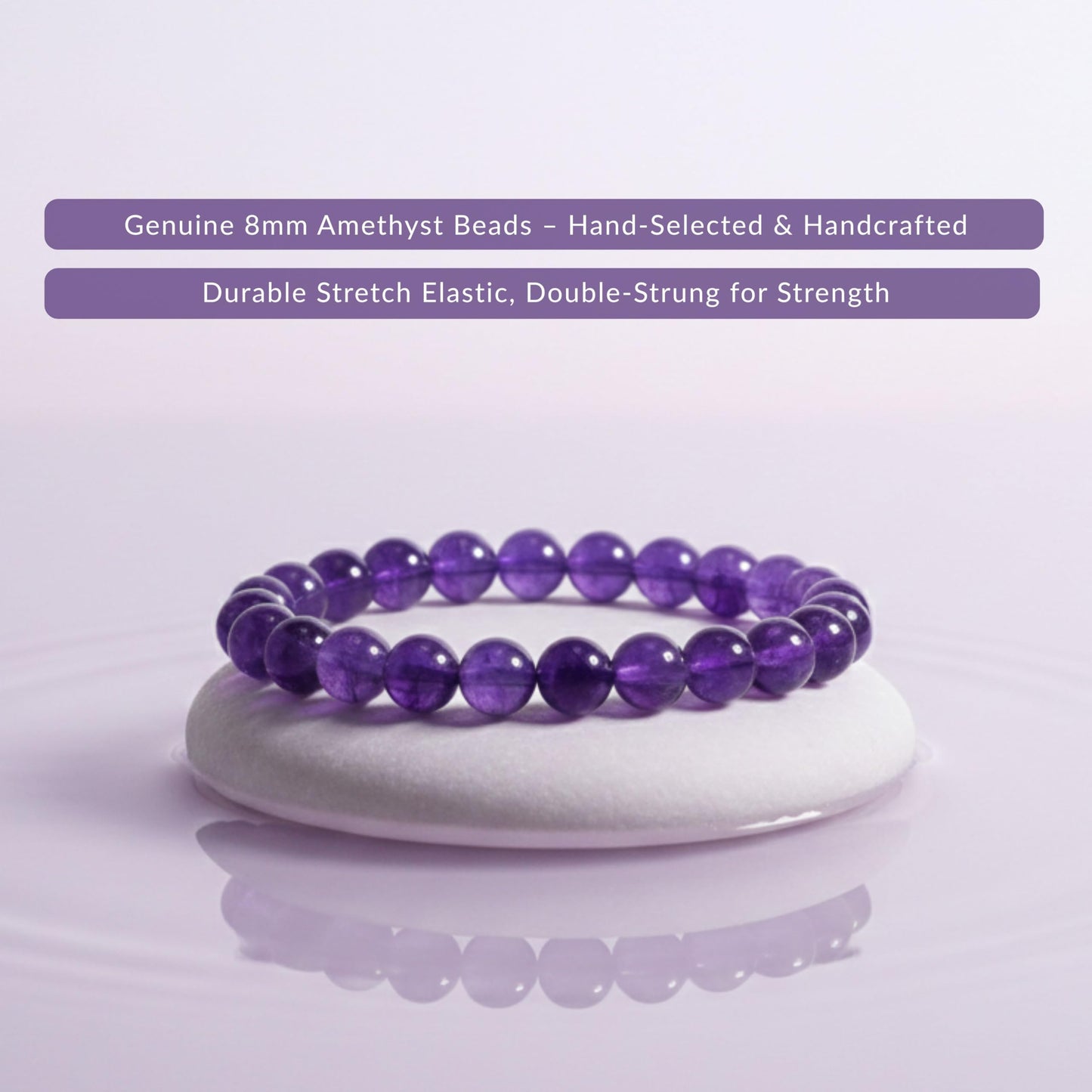 Cherry Tree Collection Amethyst Beaded Bracelet – Genuine 8mm Gemstone Stretch Bracelet for Men & Women – Handmade Crystal Bracelet - (Amethyst - M)