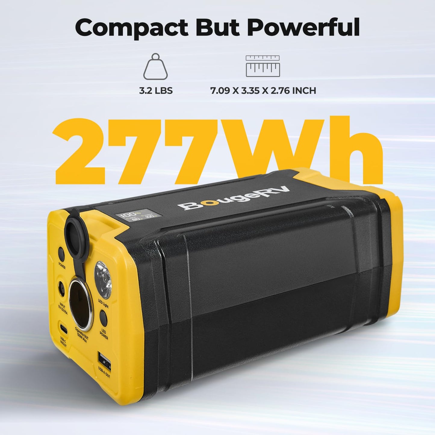 BougeRV 277Wh Portable Power Station, Backup Battery for Most Car Refrigerators, Portable Power Supply with Dynamic Display Panel