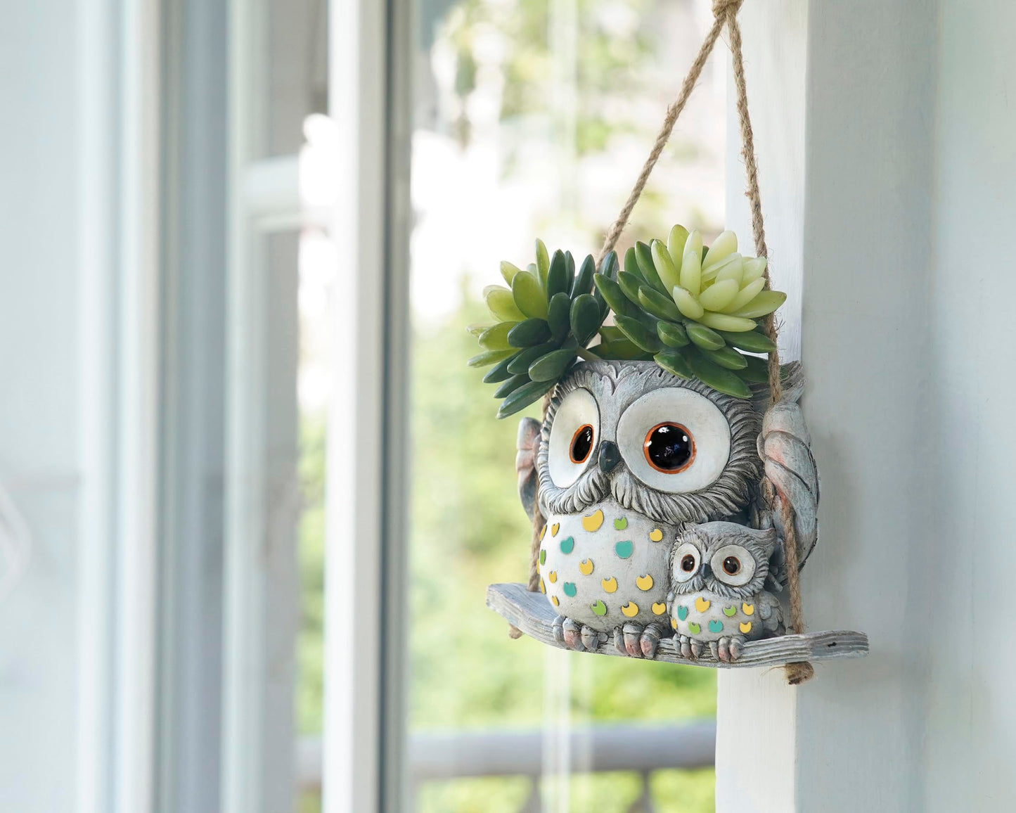 Swing Owl Hanging Planters for Indoor Plants, Cute Small Succulent Pots with Drainage Hole, Unique Resin Plant Hangers Outdoor, Hanging Plant Holder for String Of Pearls, Gift Ideas for Mother