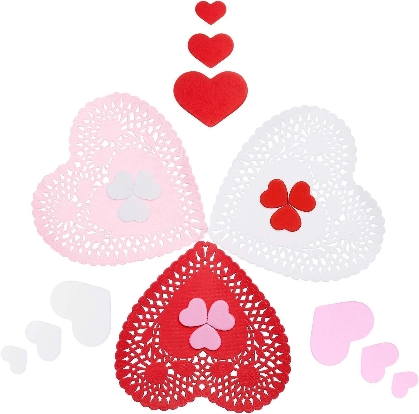 300 Pieces Valentine's Heart Doilies and 500 Pieces Foam Heart Stickers, Mini Paper Heart Doilies Adhesive Stickers for Wedding Decoration Valentine‘s Day Party