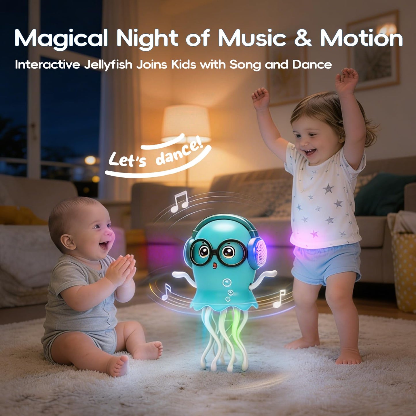 GONINO DJ Dancing Jellyfish Baby Toys, Musical Crawling Tummy Time Toys with LED Light & Smart Obstacle Avoidance, 360° Spin Sensory Toys for Toddlers, Kids Toys Birthday Gifts for Boys Girls, Green