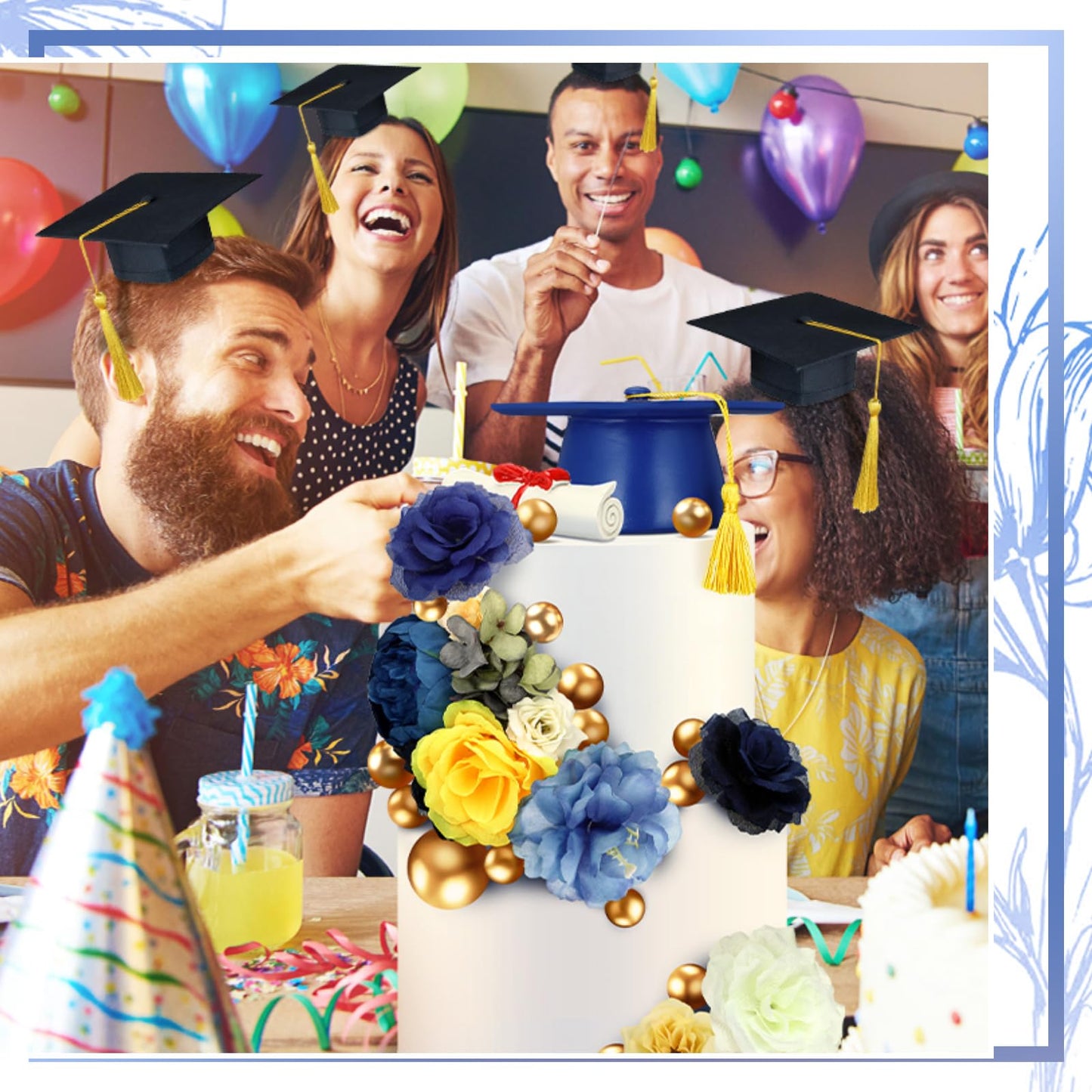 Wavwavw 50 Pcs Resin Graduation Cake Topper Class of 2026 Cap and Diploma Gold Balls Kit Congrats Grad Cake Decorations for Master Graduation Party Middle High School Supplies(Blue)