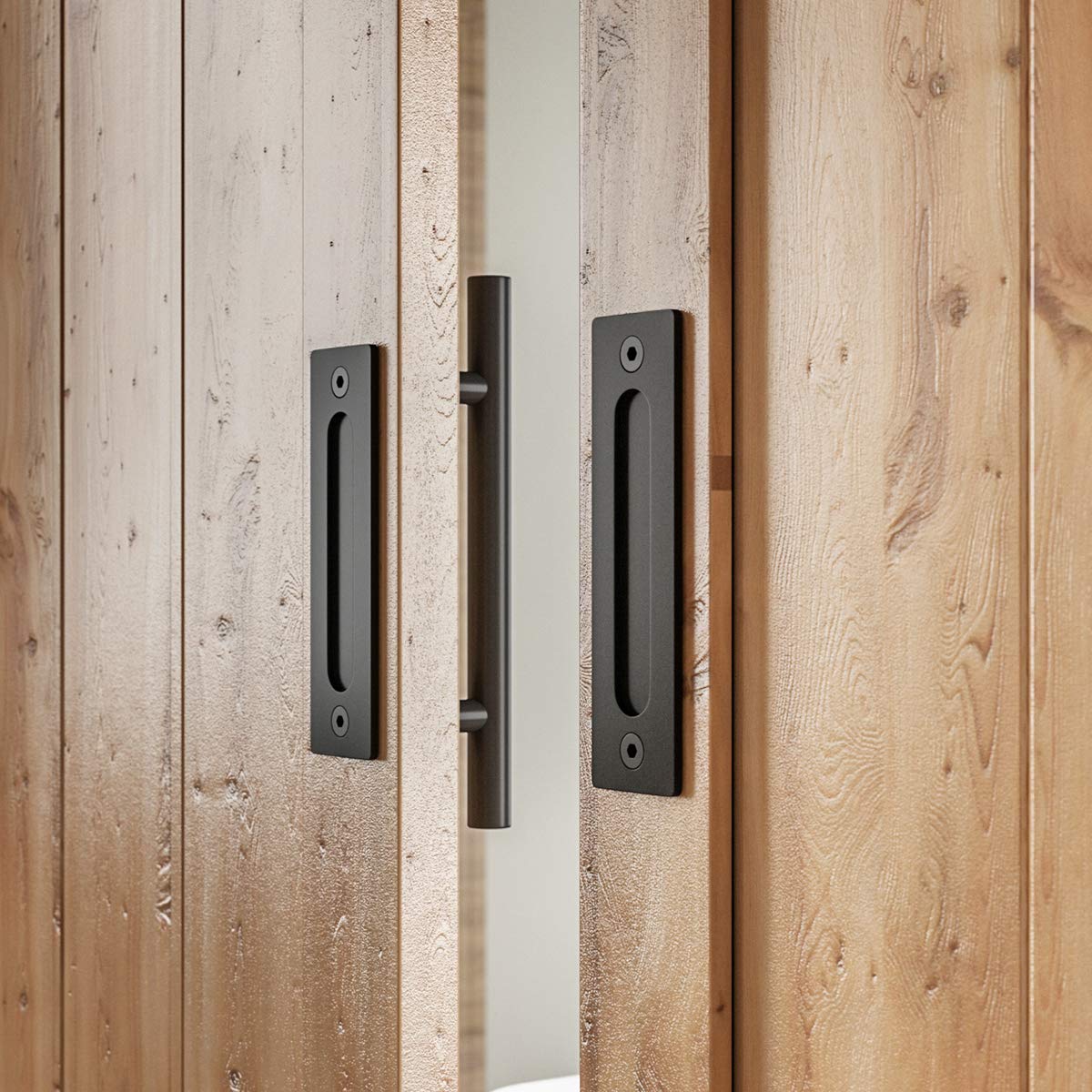 SMARTSTANDARD 12 Feet Heavy Duty Double Sliding Barn Door Hardware Kit with 2 Pack Handles