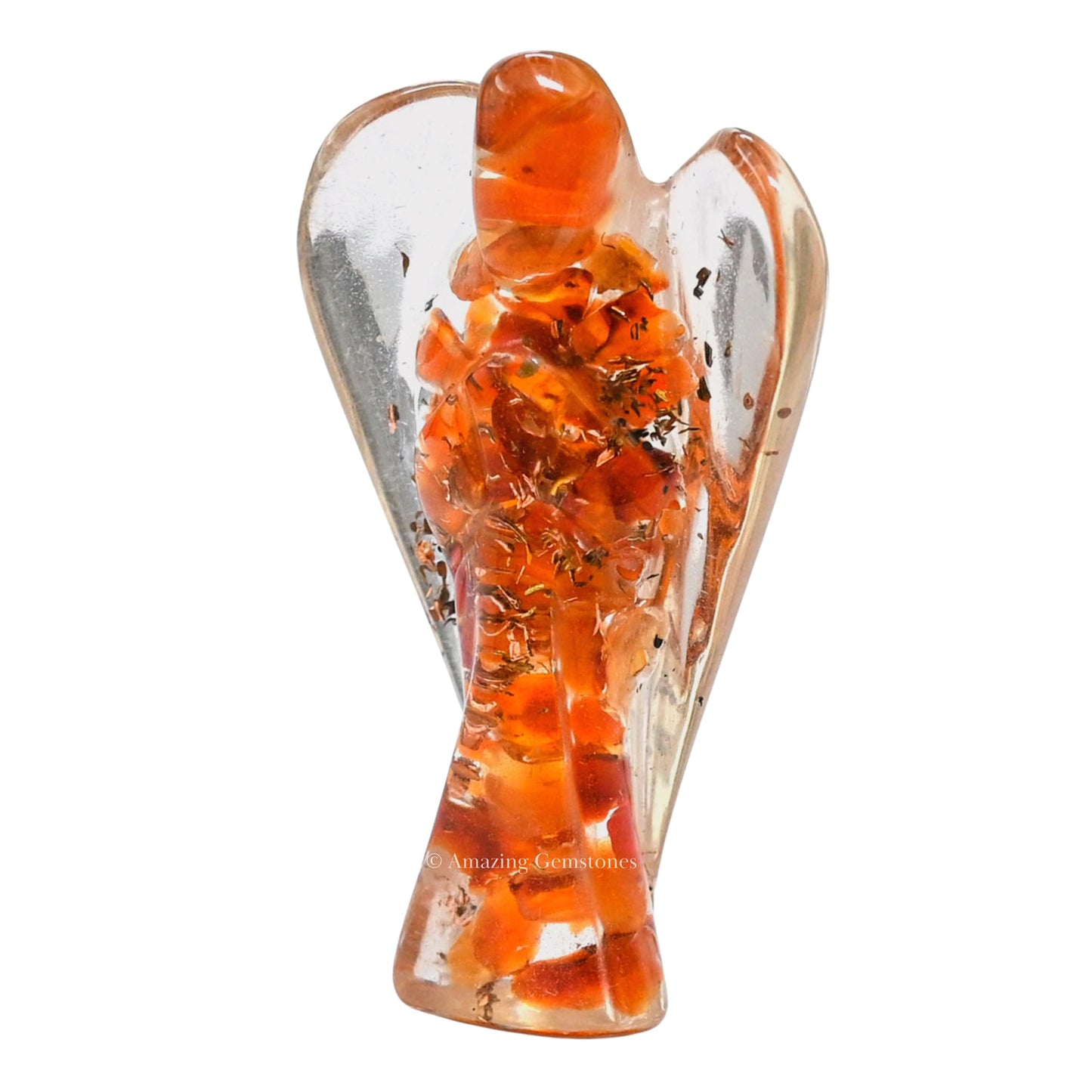 Amazing Gemstone Carnelian Guardian Angel Figurine Pocket Crystal Angel for Protection - Orgone Guardian Angel with Orgonite Layer and Natural Crystal for Healing Gift (2 Inch, Organite)
