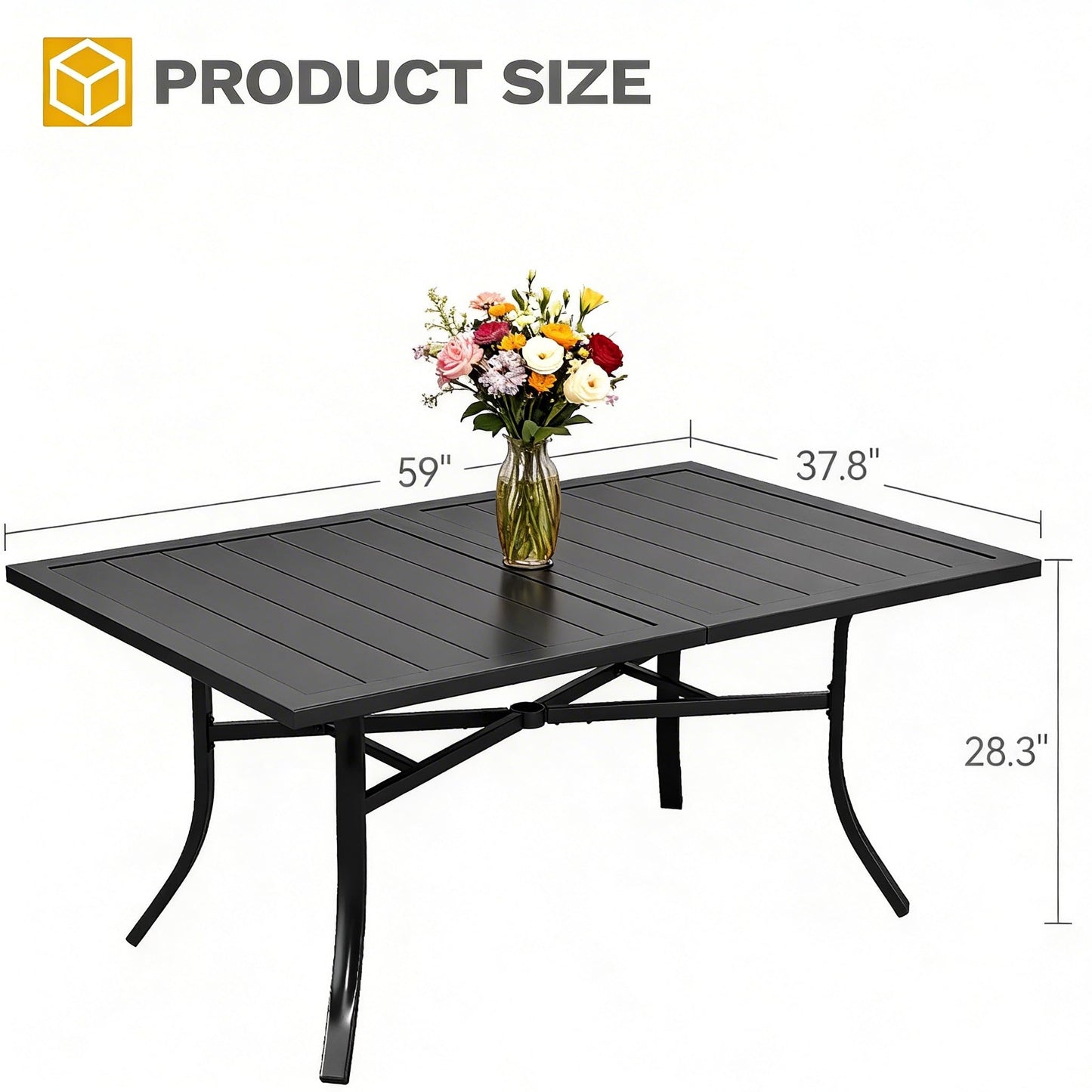 DWVO Patio Dining Table for 6, 59" Rectangular Black Outdoor Dining Table with Umbrella Hole, Heavy Duty Metal Outdoor Patio Table for Garden Backyard Lawn, Weatherproof E-Coating Finish