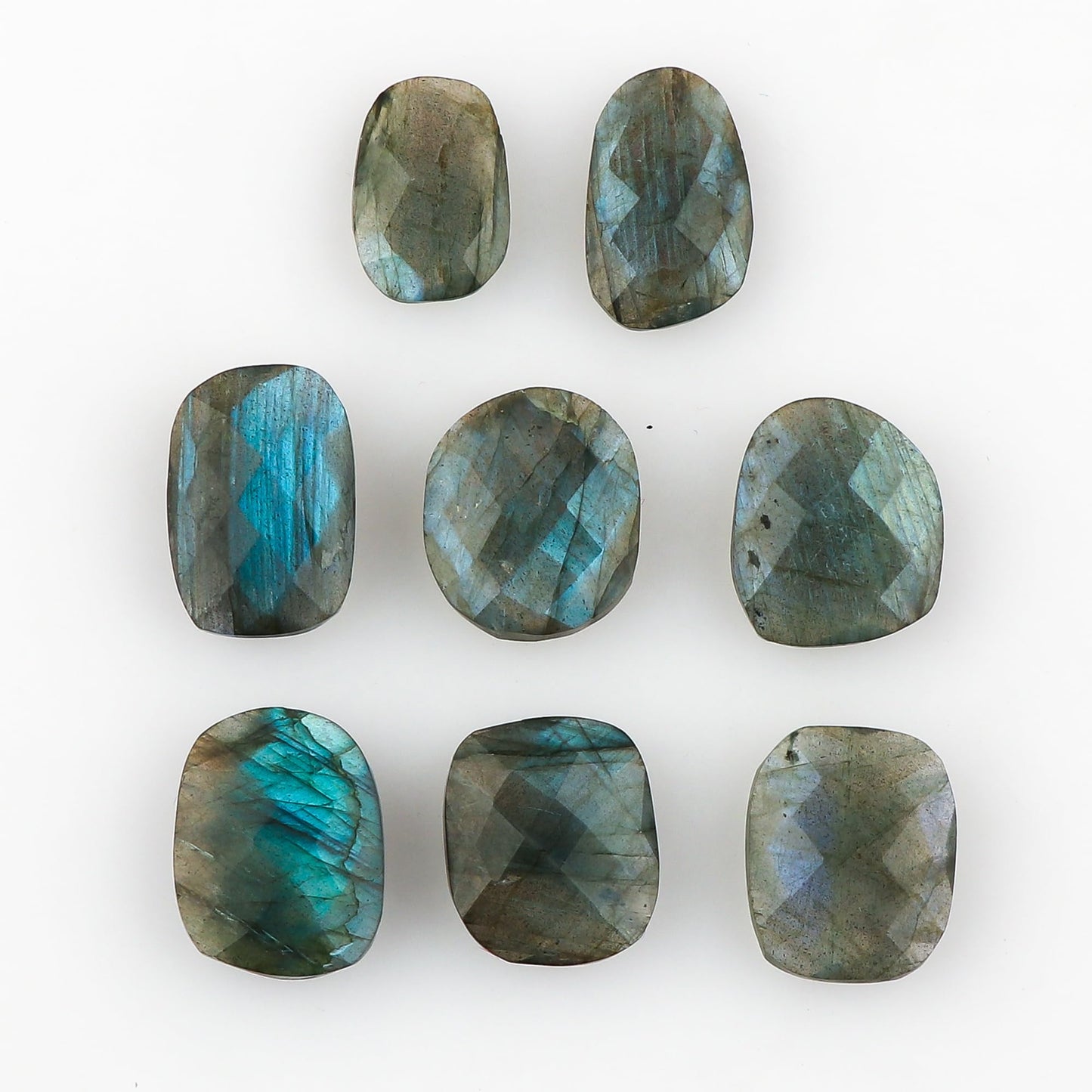 CRYSTALIS (6-7pcs. Blue Labradorite Natural Loose Gemstone, Checkerboard-Cut, Wholesale Bulk Cabochons Jewelry Making Supply, Chakra Healing Stone, Wire Wrapping, DIY, Gem Collection (10-16mm.)