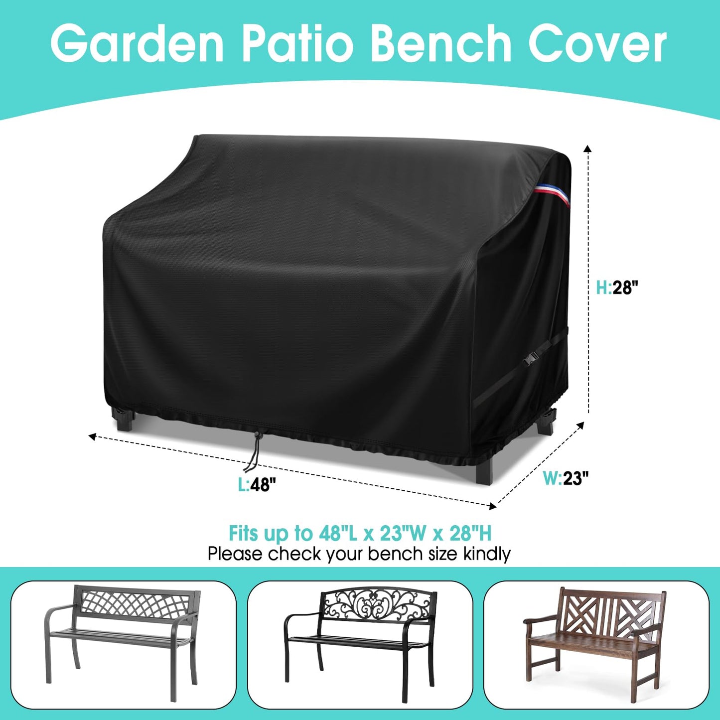 Agustone 48" Outdoor Garden Bench Cover, 500D Waterproof 2- Seater Patio Loveseat Cover, Outdoor UV Protection Furniture Covers for Park Glider Benches/Rattan Sofas - 48" L x 23" W x 28" H