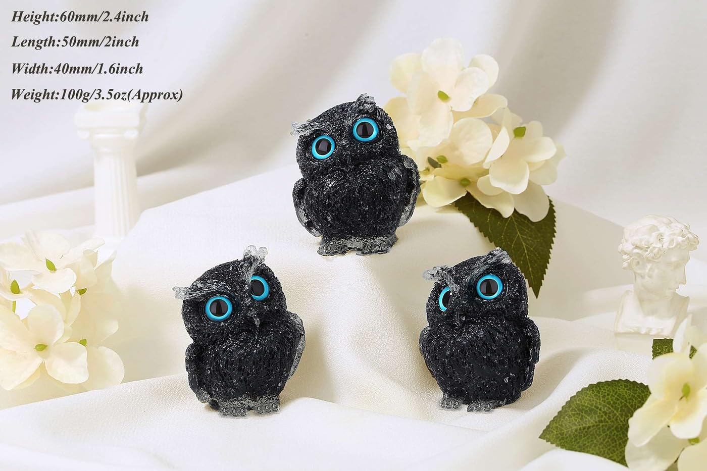 LAIDANLA Black Obsidian 2.4" Owl Statue Natural Healing Crystal Cute Owl Animal Figurine Pocket Sculpture Reiki Spiritual Energy Gemstone Home Office Room Desk Decor Gifts for Women Men