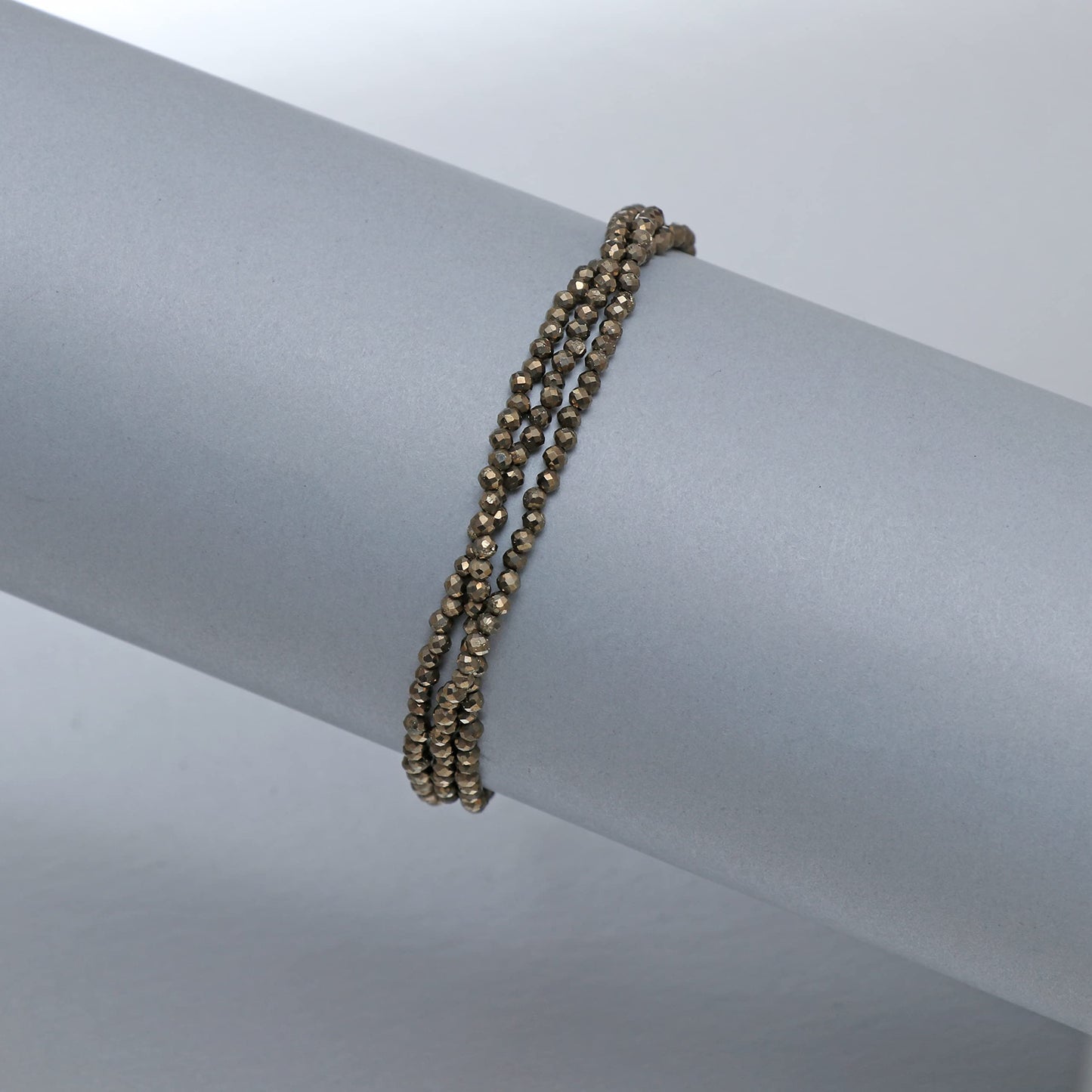 Gempires Natural Lightweight Multi Strand Beaded Bracelet Pyrite Crystal Gemstone Jewelry Hypoallergenic 8 Inch Silver Plated Trendy Western Everyday Wear Jewerly
