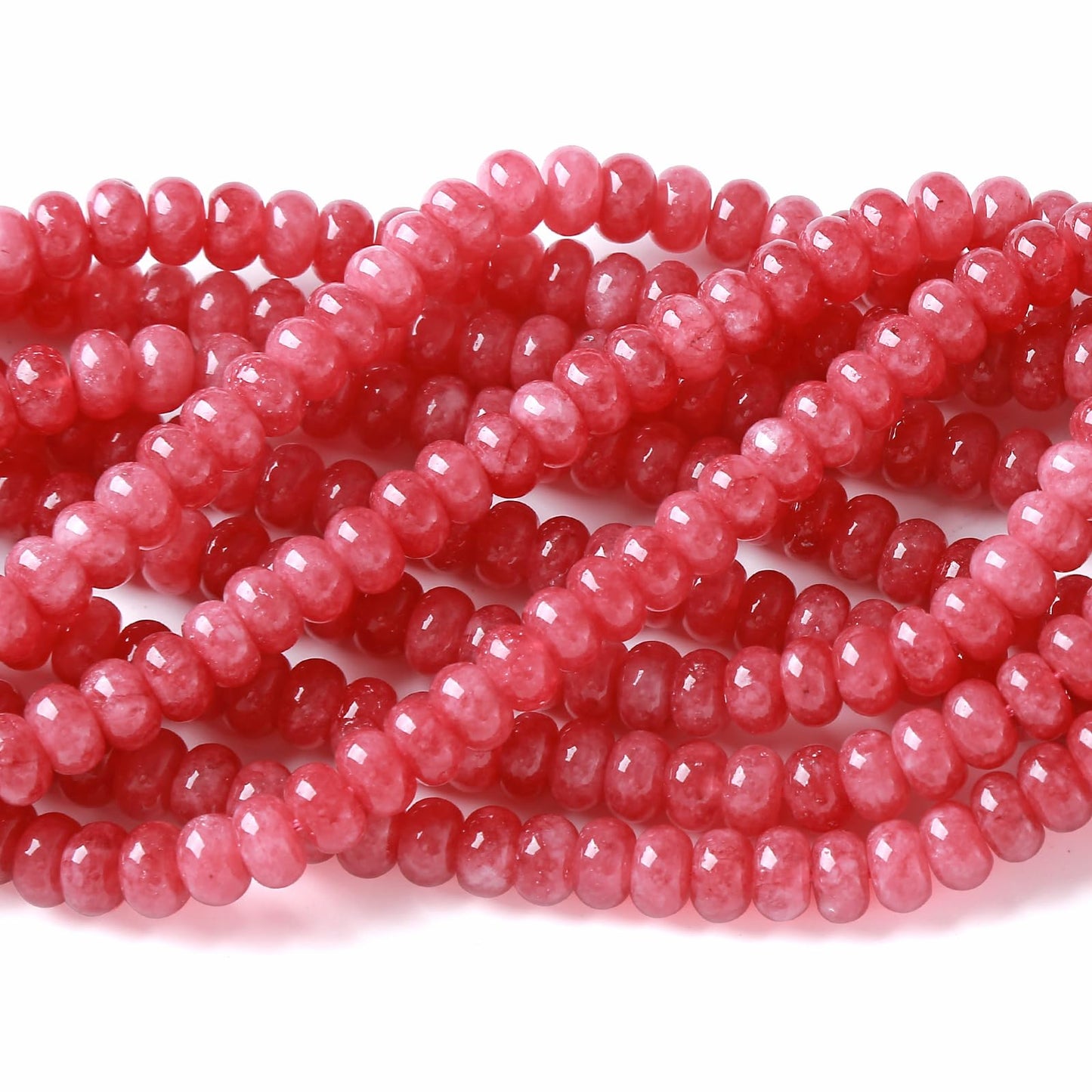 5x8mm 76pcs Natural Stone Rose Pink Jade Rondelle Spacer Loose Beads Abacus Disk Stone Round Loose Gemstone Beads for Jewelry Making DIY Bracelet Necklace