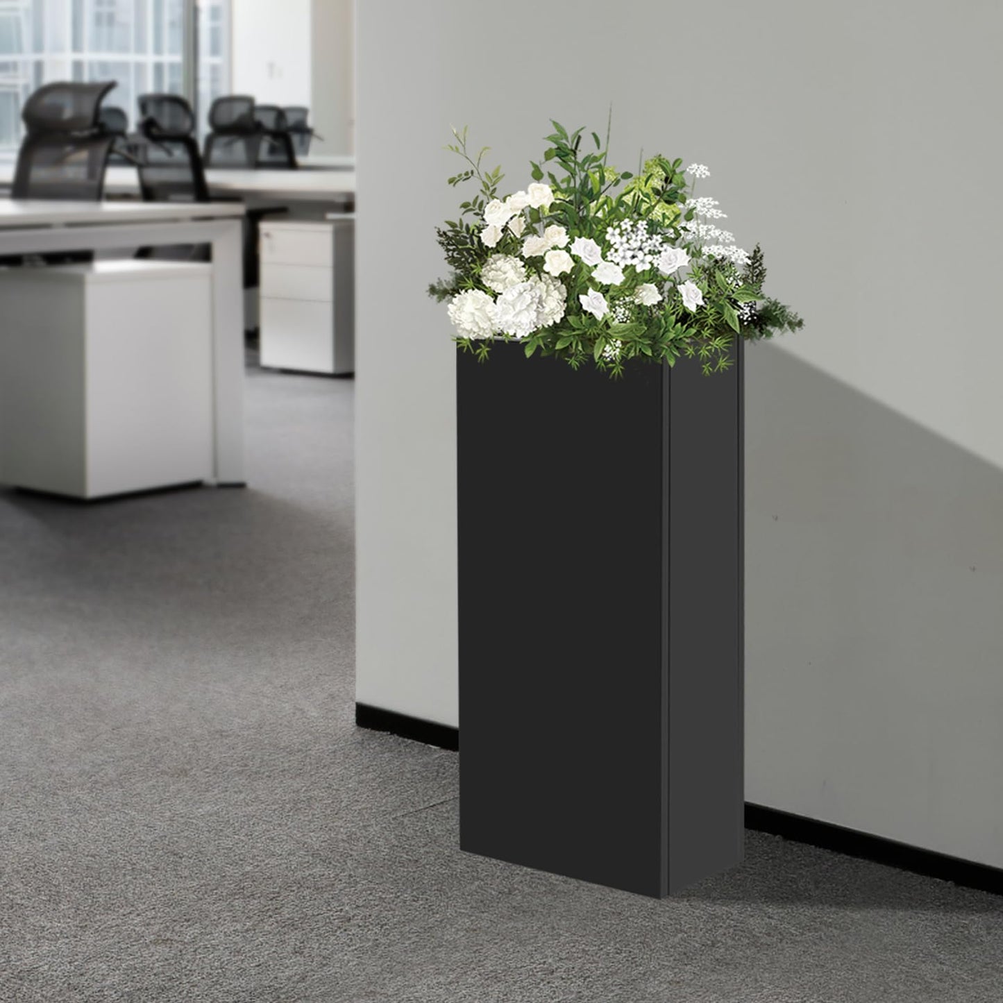 DYNAMI 30in Tall Planter Box,Steel Metal Rectangular Planter Box with Removable Shelf,Modern Decorative Black Metal Planter Flower Pot,for Indoor Outdoor Patio Garden (Black, 30x12x12in)