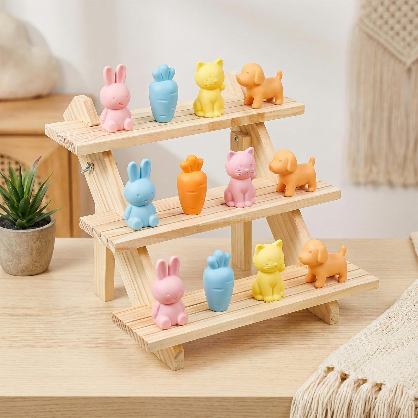 HANLANXUE 3 Tier Wooden Display Stand, 2 Pack Earring Display Stands For Selling Detachable Wood Tiered Jewelry Card Show Stand for Jewelry Cupcake Party Home Photo Outdoor Stalls