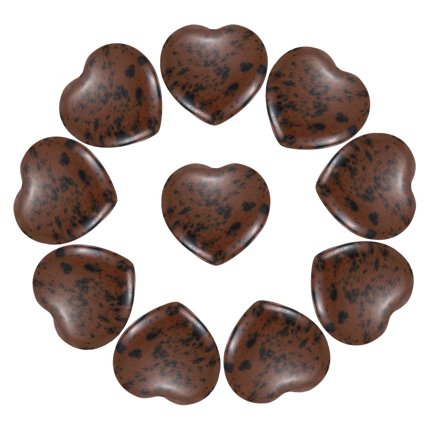 PATIKIL 10Pcs Natural Heart Shaped Crystal Stone, 0.8" Polished Love Gemstone Crystal, Pocket Rock Engraved Worry Stones for Women Valentines Gift Meditation 0.24" Thick, Mahogany Obsidian
