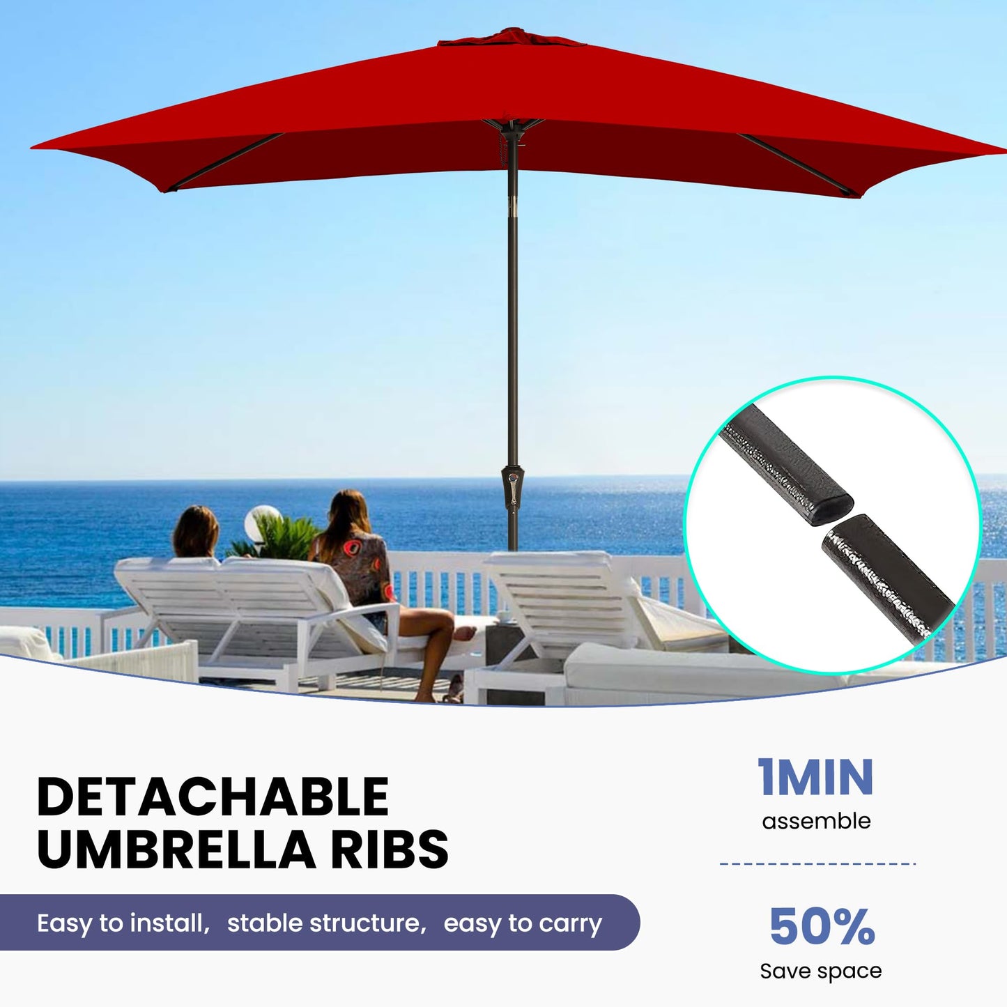 Ayge 6.5x10FT Rectangular Patio Umbrella Outdoor Table Umbrella w/Push Button Tilt & Crank Rectangle Market Umbrella UV Protection for Garden,Deck,Lawn,Yard & Pool,Red