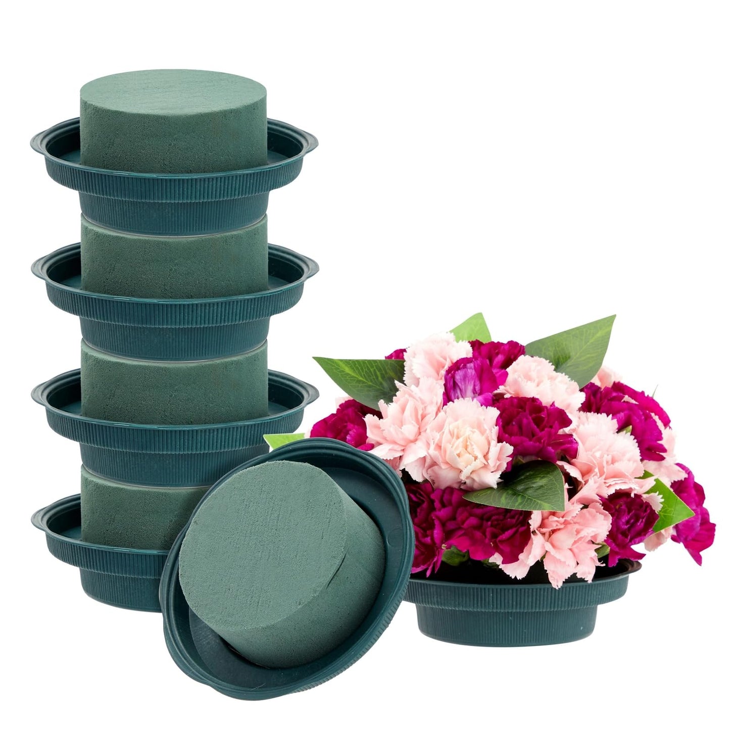 Juvale Flower Arrangements Supplies Wet Floral Foam Round - 6-Pack 4.7 x 2 in Round Green Plastic Vase Inserts - Floral Supplies for Fresh Flowers
