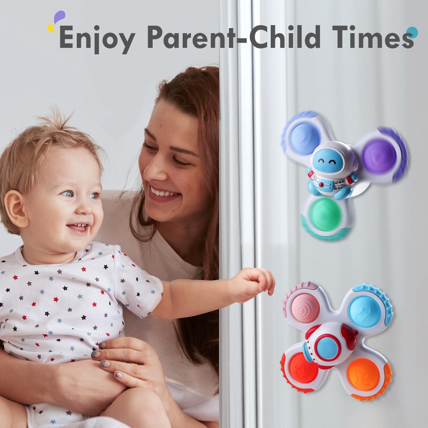 ALASOU 6 PCS Suction Cup Rotating Toys(3 Farm+3 Space) for Infant and Toddlers