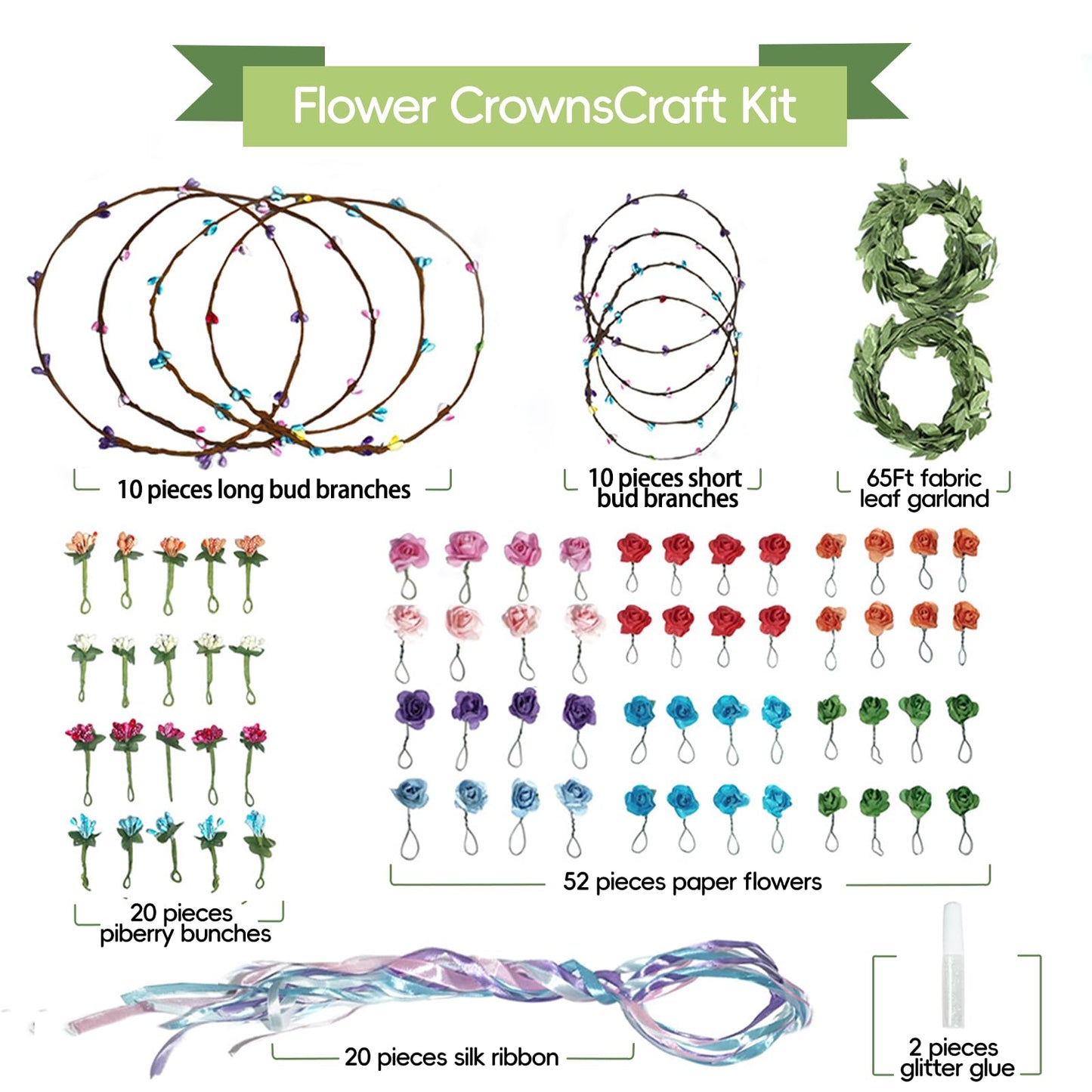 EggSun Flower Crown Making Kit for Girls Kids Gift Tea Party Spring Craft Bracelet DIY Fairy Flower Crown Kit Kids Birthday Party Floral Hair Arts Crafts Spring Easter Gift for Girls 5 6 7 12 Year Old