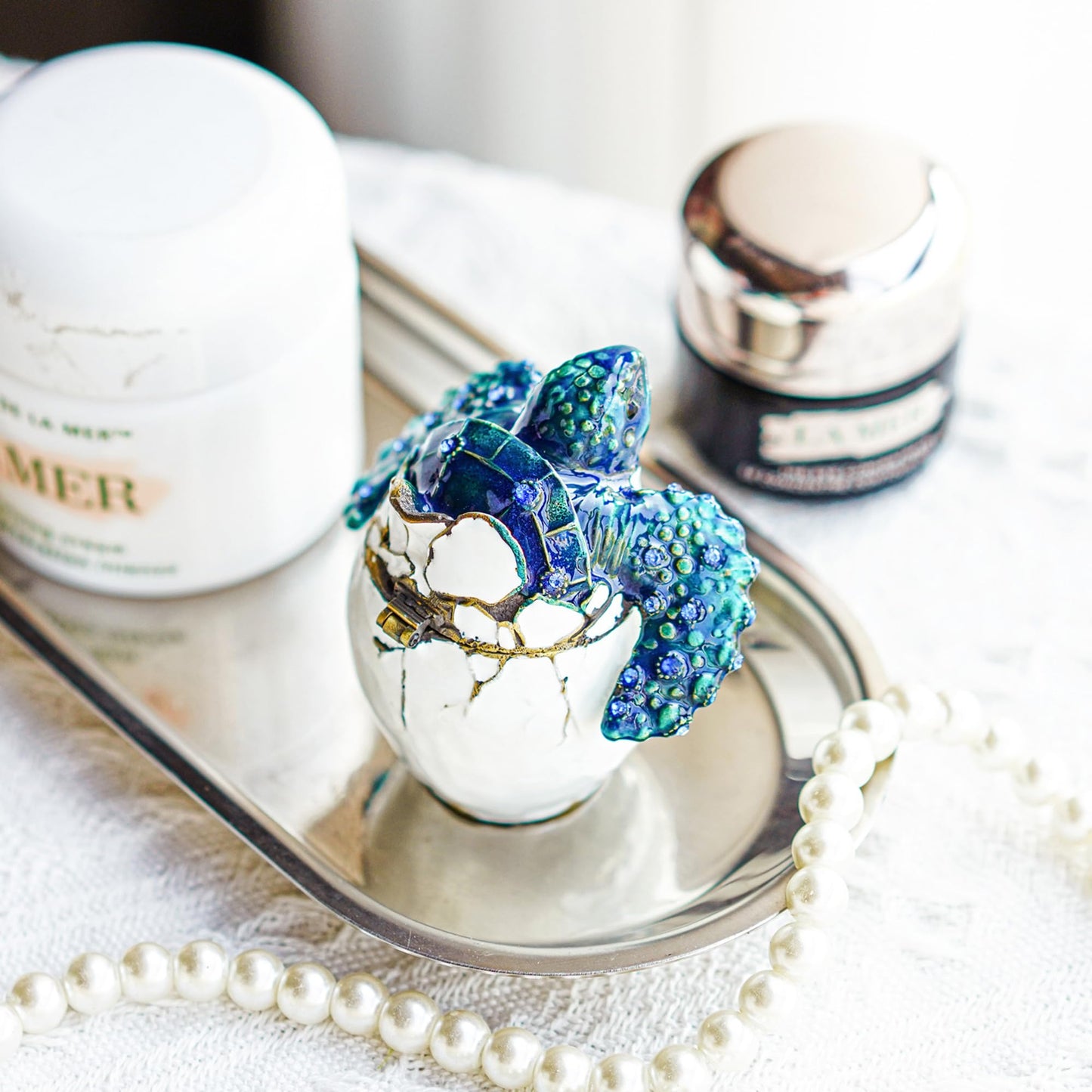 YU FENG Hatching Turtle Trinket Box Hinged Crystals Bejeweled Enameled Vintage Animal Jewelry Ring Holder Box Collectible