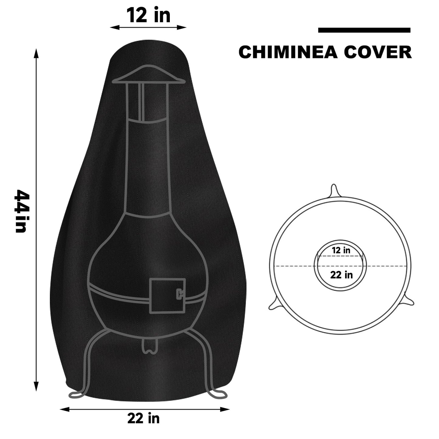 Chiminea Cover Heavy Duty 420D Oxford Water-Resistant Waterproof Outdoor Fireplace Fire Pit Cover (22D x 44H)