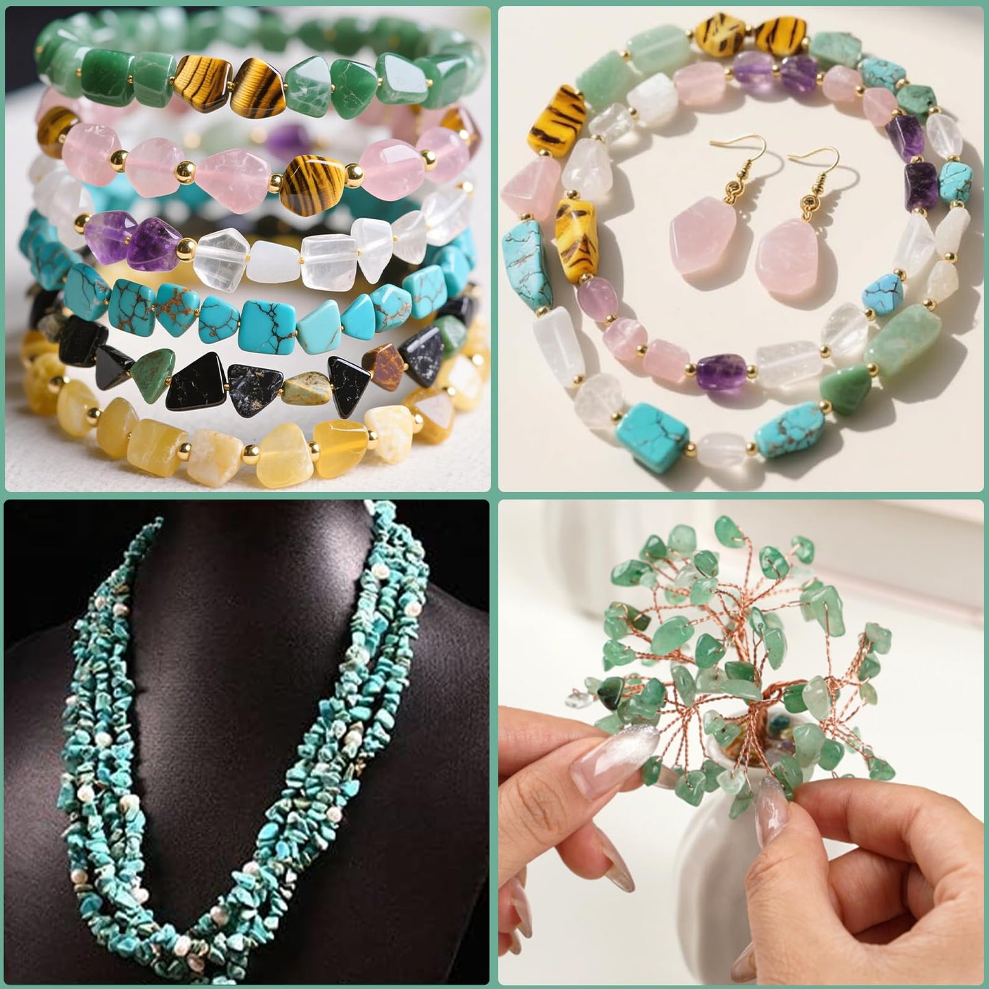 30in Turquoise Natural Chip Stone Beads 5-8mm About 230pcs, Irregular Drilled Blue Green Bead for Bracelets Jewelry Making Supplies for Adults, DIY Crafts.