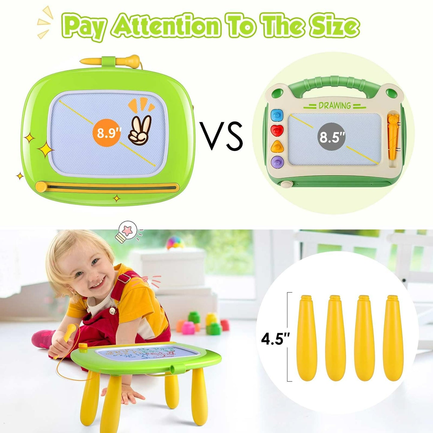 Smasiagon Toddler Girl Boy Toys,Magnetic Drawing Board for Toddlers,Early Learning Doodle Board Writing Painting Sketch Pad, Birthday Easter Valentines Day Gifts for 1 2 3 Year Old (Green)