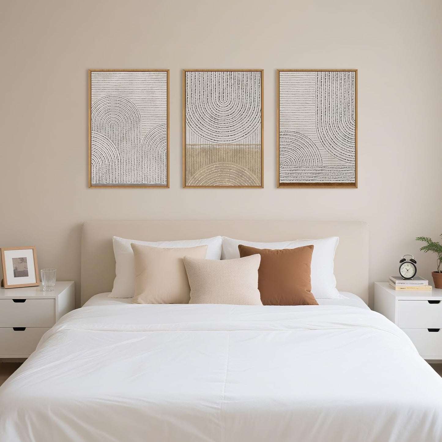 Aryroi Large Neutral Spiral Circles Framed Canvas Wall Art,Boho Beige Geometric Wall Decor,Modern Abstract Arch Artwork,Mid Century Minimalist Art Print for Living Room,Bedroom,Office- 16"x24"x3