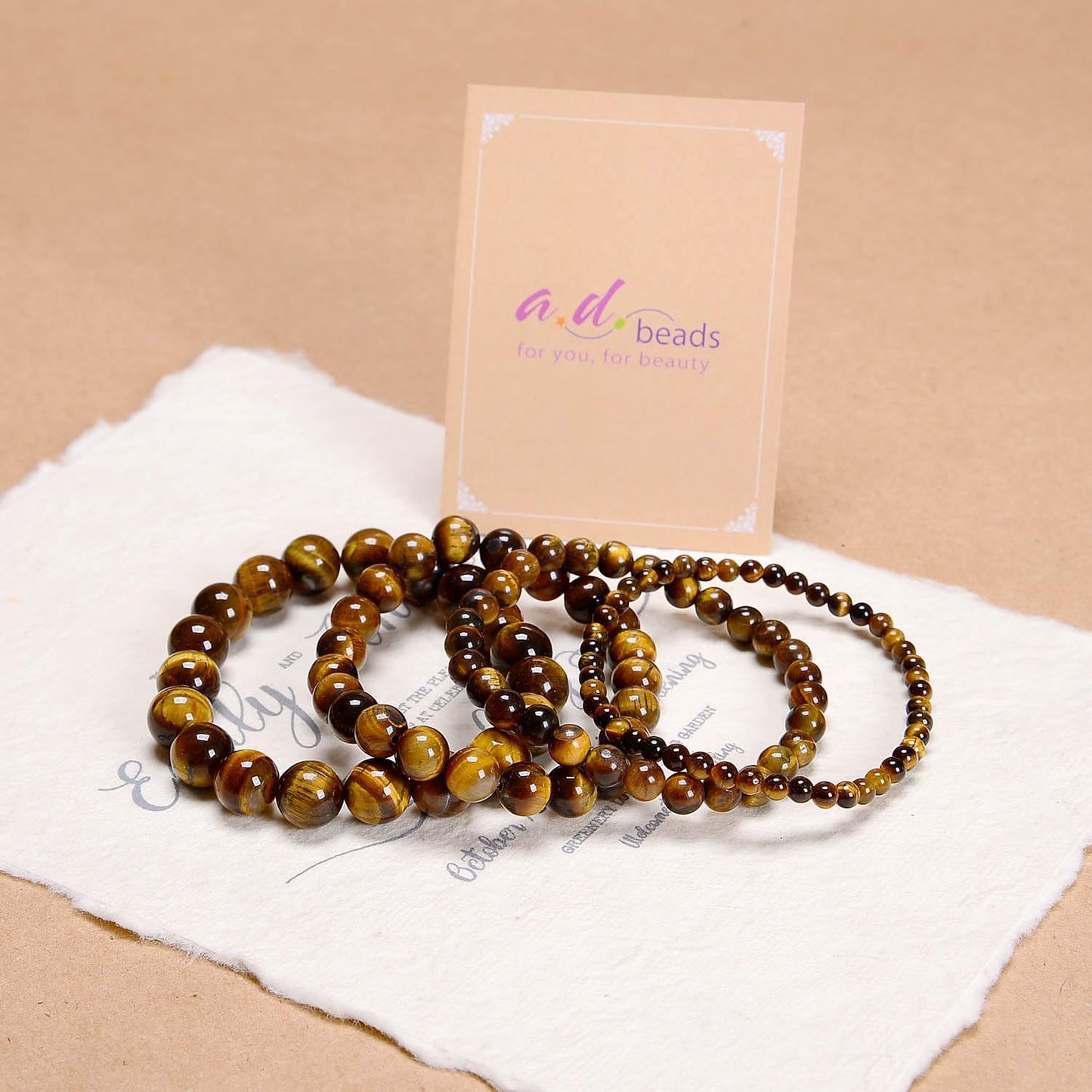 AD Beads Handmade Gemstone Stretch Elastic Bracelet Crystal Healing Reiki Nature's Beauty and Spiritual Essence Unisex (6mm, Yellow Tiger's Eye)