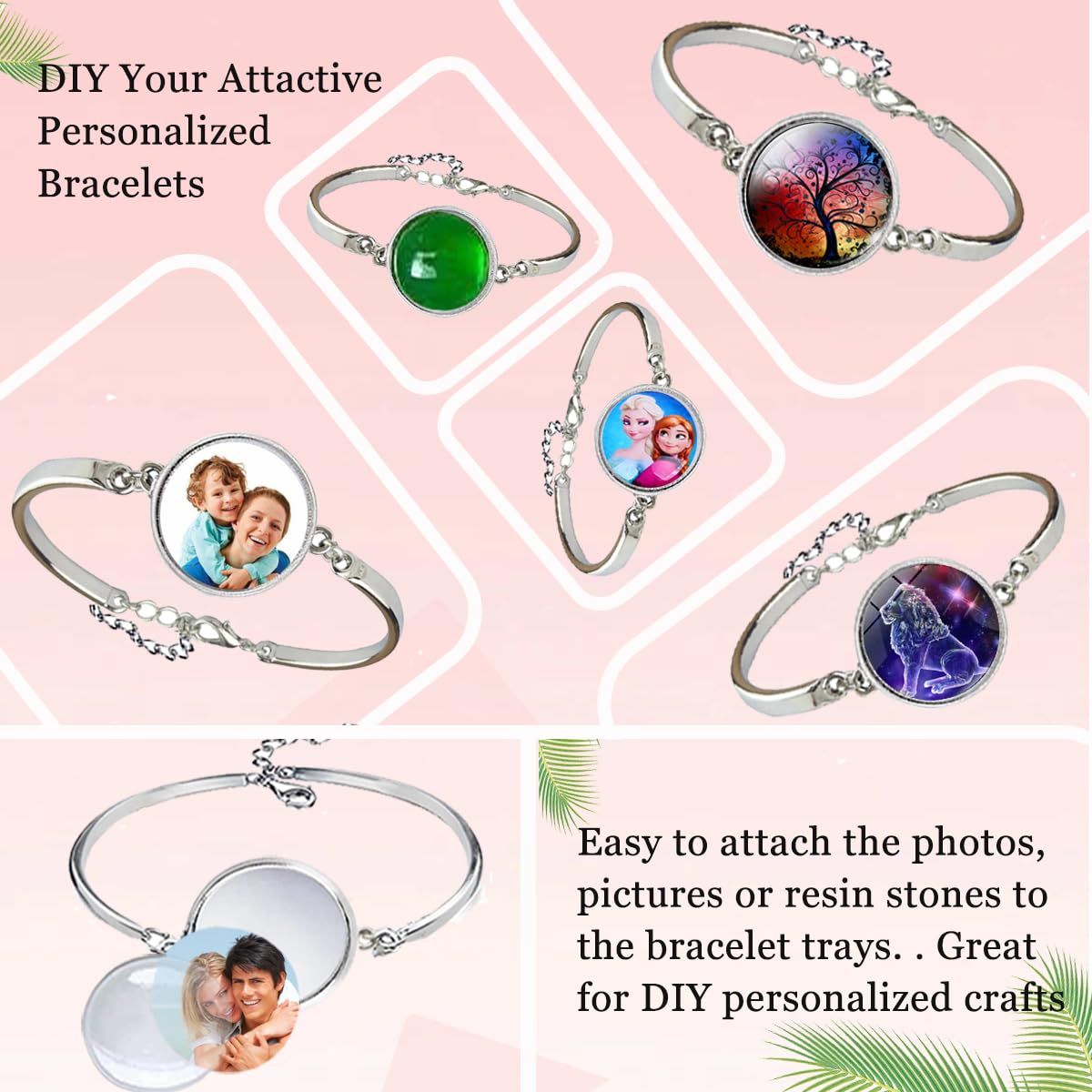 J6QIHANG Pendant Trays Set with Cabochon Glass, Round Pendant Bezel Blank Trays, Bracelet Bangles Earrings Hooks Blanks for DIY Photo Cameo Jewelry Crfats Making