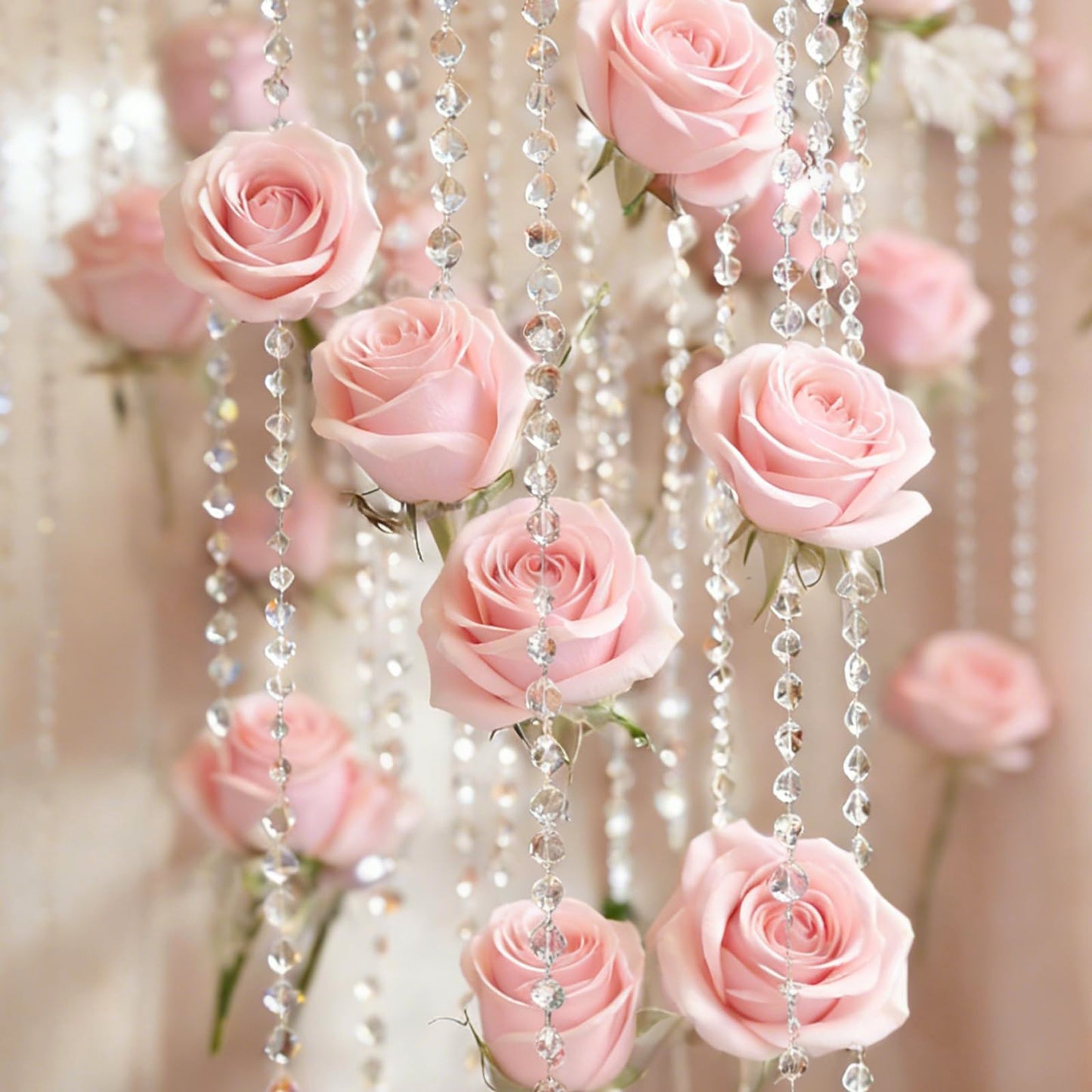 FYSUIMU 24Pcs 31.5 Inch Wedding Pink Artificial Rose Vine Garland Faux Flower Crystal Bead Hanging Garland for Valentine Birthday Wedding Party Decoration DIY Crafts Supplies