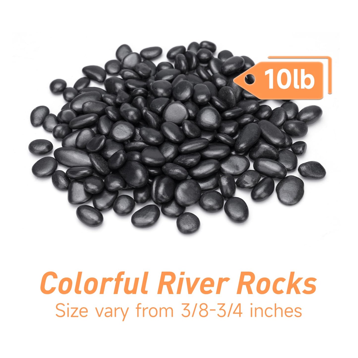 Pulovin 10 lbs Black Pebbles for Indoor Plants, Succulent, Bamboo, Vase, 3/8" Plant Rocks for Pots Indoor, Small River Rocks Decorative Pea Gravel, Highly Polished