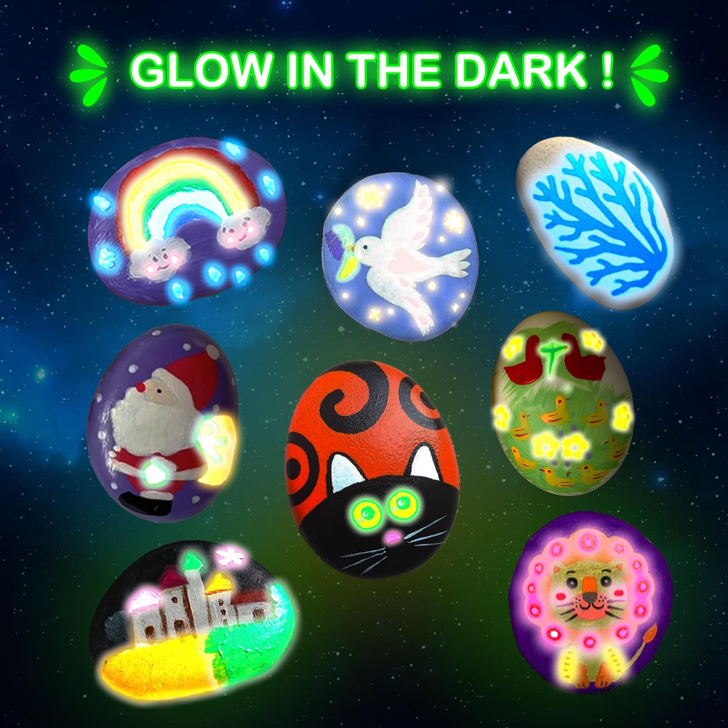 KIDS KING Glow in Dark Rock Painting Kit for Kids Ages 6-12, Art Craft for Party Drawing Activity, Creative Art Party Favors, Arts & Crafts Kit for Boys Girls Birthday Party Gift Toy