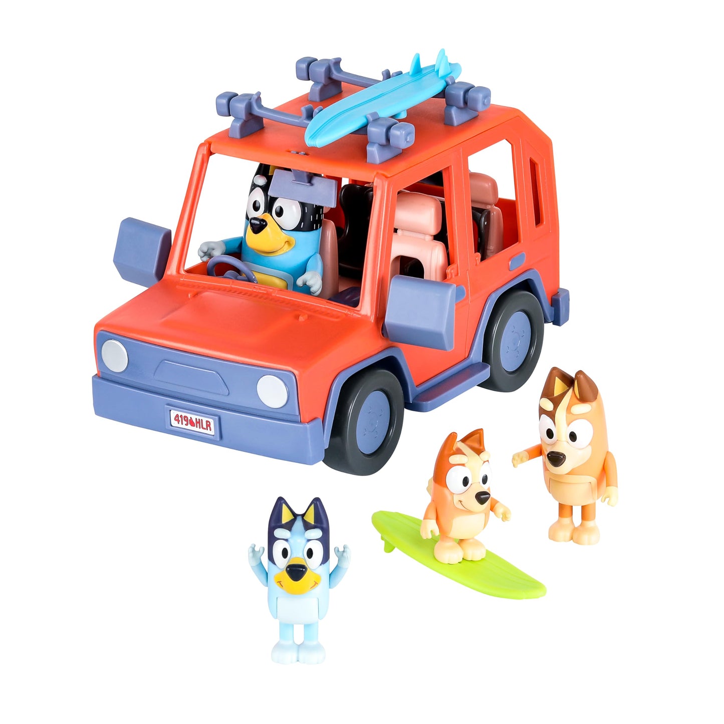 Bluey Heeler 4WD Family Toddler Toy Car with 4 Figures, Surfboards and Sticker Sheet, Pretend Play, Bluey Toys for Kids Ages 3+, Amazon Exclusive