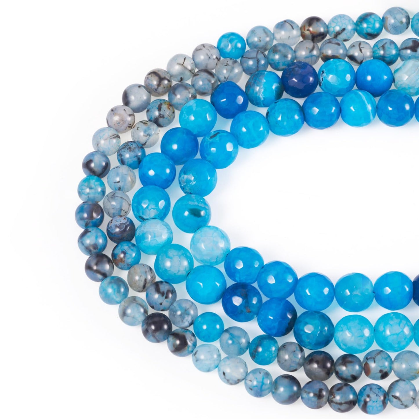Beadthoven 110pcs Natural Dragon Veins Agate Beads 6mm 8mm Blue Round Stone Beads Smooth Natural Healing Crystals Gemstone Spacers for DIY Jewelry Making Crafts Friendship Bracelets Necklace