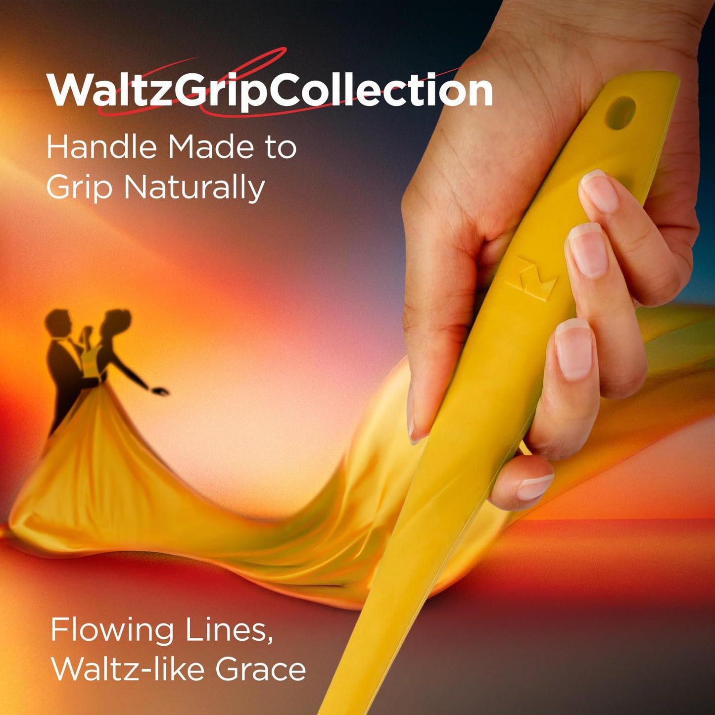 Kitchen Mama WaltzGrip Platinum Silicone Pancake Spatula Turner: Heat-Resistant, Slotted Tapered Head, Stainless Steel Core, Durable, Dishwasher-Safe, Ideal for Flipping and Wok Use (Yellow)