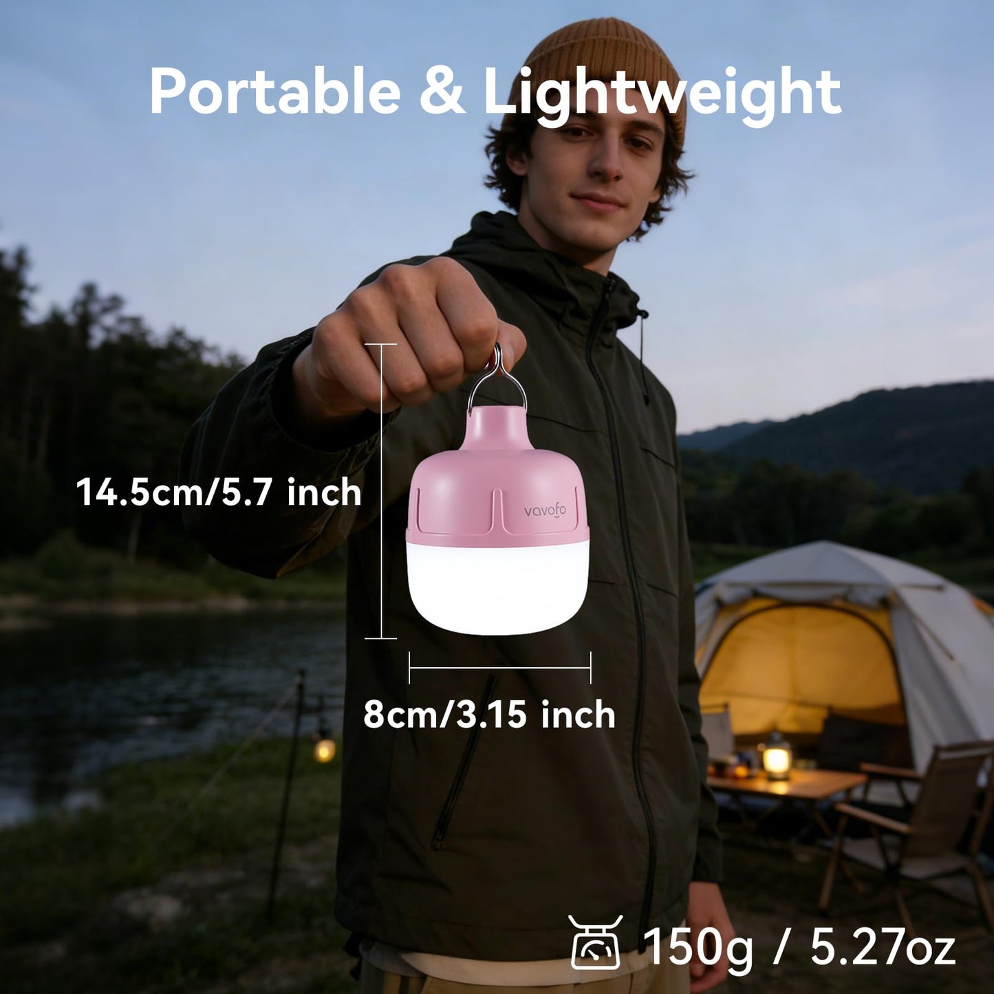 VAVOFO 20W LED Camping Lantern Rechargeable, 1200LM Camping Light, 3000mAh Portable Tent Light , IP65 Waterproof Flashlight Lanterns for Emergencies ,Power Outages,Hiking (Pink)