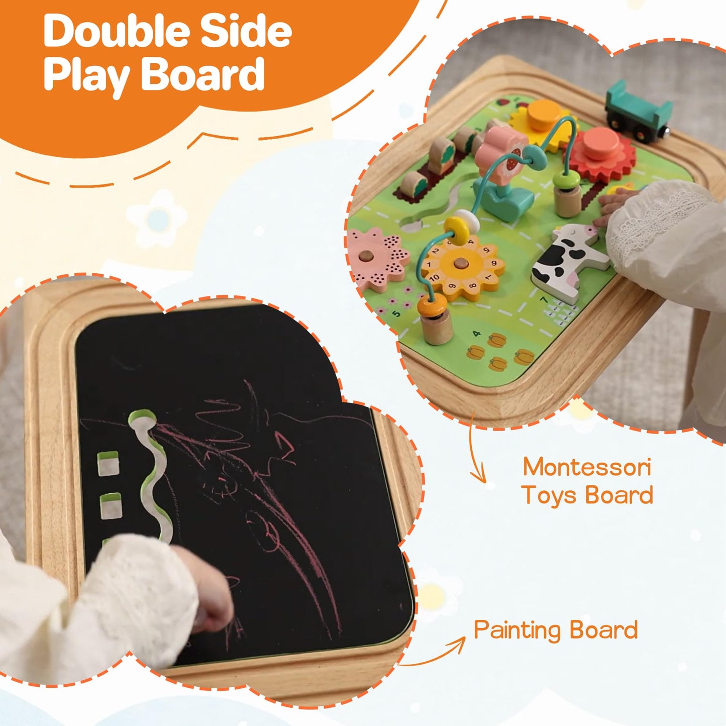 Himold Activity Table for Kids 6-36 Months, 9 in 1 Wooden Montessori Toys with Bead Maze Shape Sorter Train Toy, Baby Sensory Table Toddler Toys 1st Birthday Gifts for Kids
