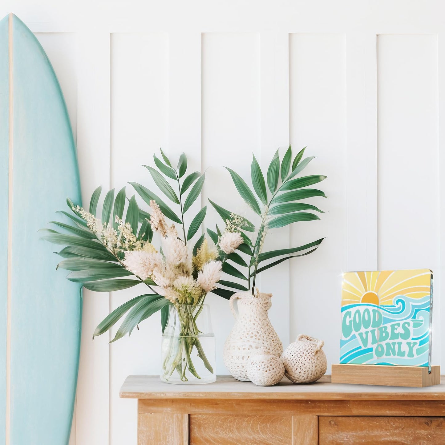 YAANUNULU Good Vibes Only Sign Beachy Room Decor Aesthetic for Beach Lake House, Positive Affirmations Beach Desk Decor, Nautical-Inspired Acrylic Sign Gifts for Women, Summer Displays