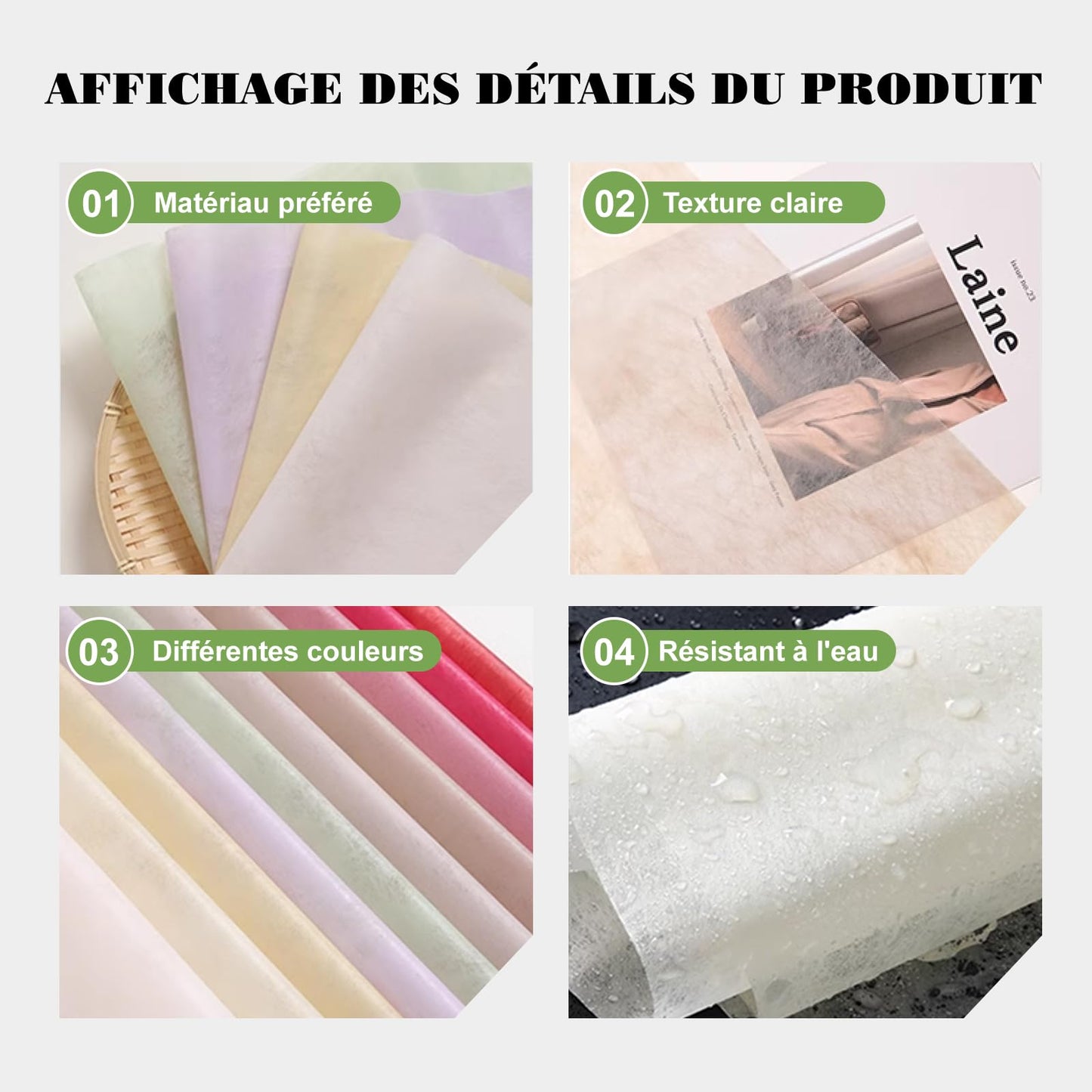 4 Pack 160 Sheets Korean Cotton Pleated Withdrawable Floral Bouquet Paper,11.4*11.4inch Non-Woven Waterproof Flower Wrapping Paper Flower Shop Supplies Gift Packaging for Fresh Flowers (white+brun+gray+black)