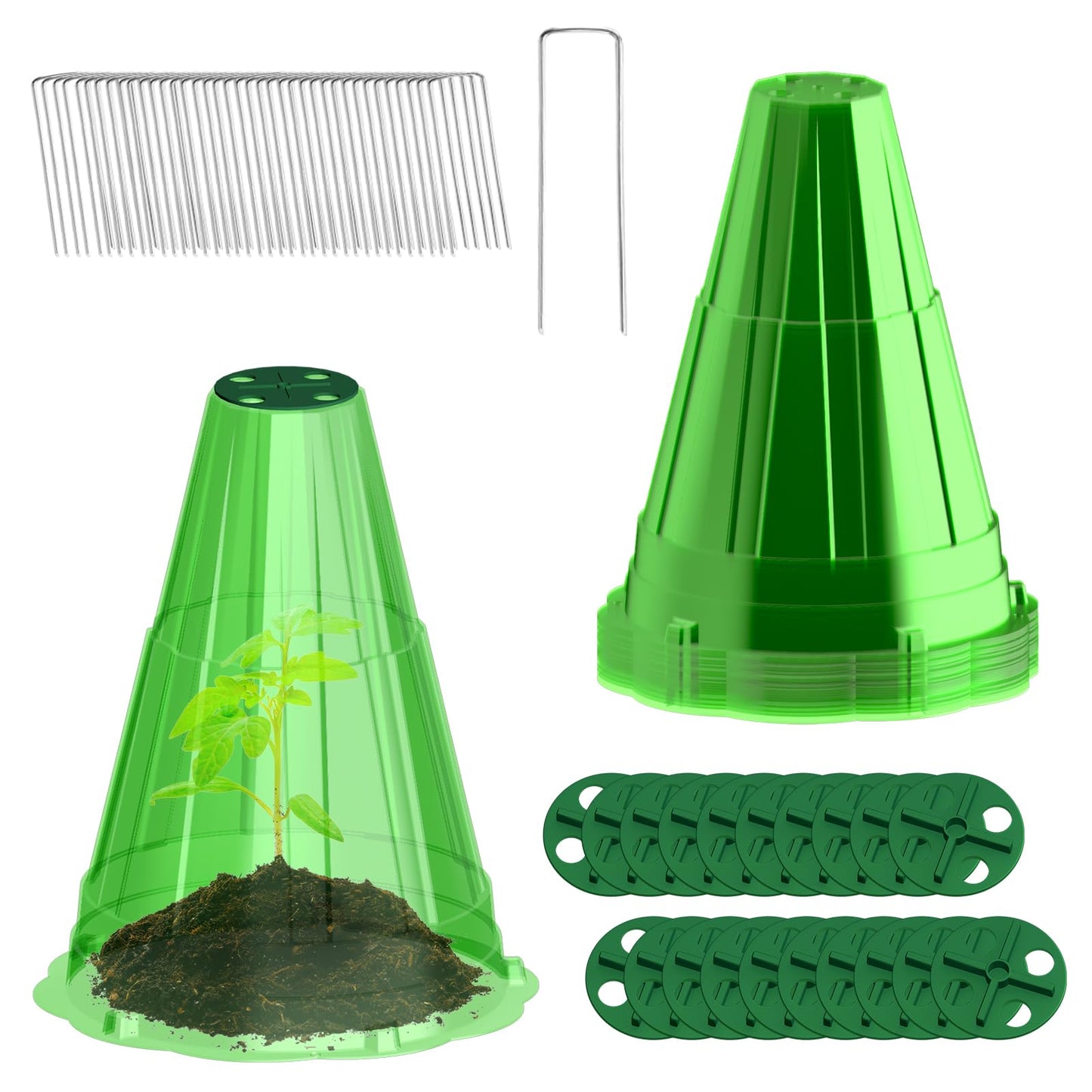 Garden Cloches for Plants, 20 Pack Garden Cloche with Rotary Vent, Reusable Bell Plant Covers with 40Pcs Ground Stakes, Plant Cloche Protectors from Animals Snails Birds Chickens, 7.9" H X 6.7" D