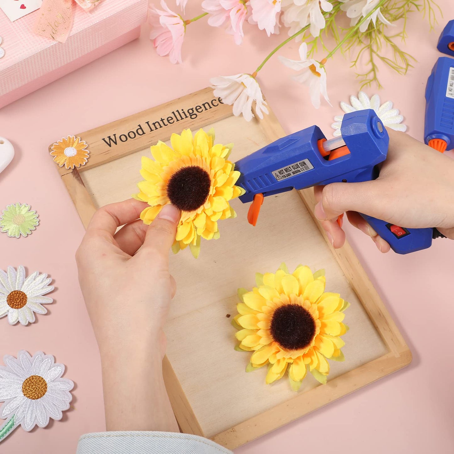3 Pieces Glue Gun with 15 Glue Sticks, Hot Glue Sticks Mini Hot Glue Gun Kit Fast Preheating Craft Glue Guns for DIY Arts Home School Holiday Decoration, 30W, Blue/Orange/Pink