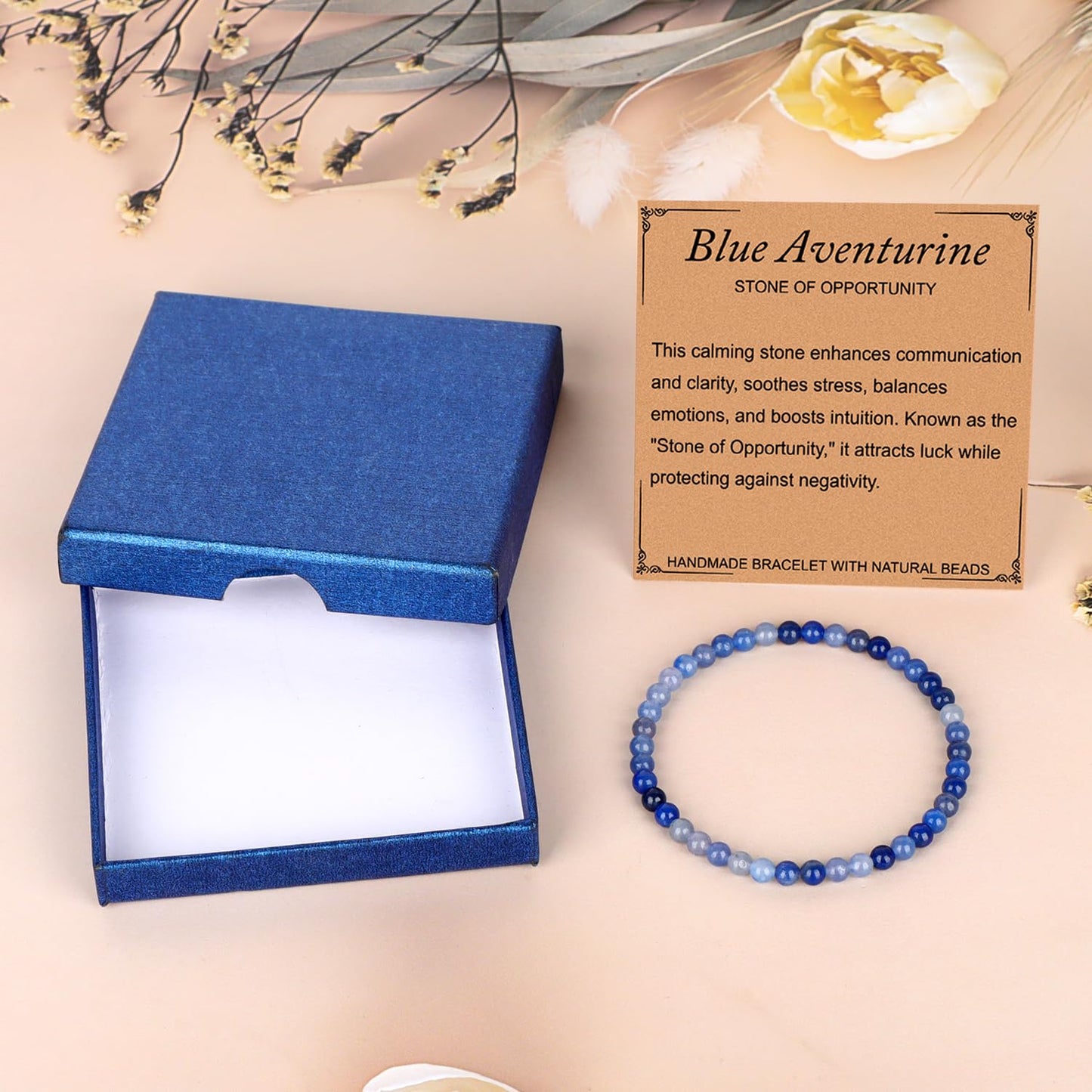 LPBeads Handmade Natural Gemstone Stretch Elastic 4mm Blue Aventurine Bracelet Healing Crystal Round Stone Beads Jewelry Gifts for Women Men