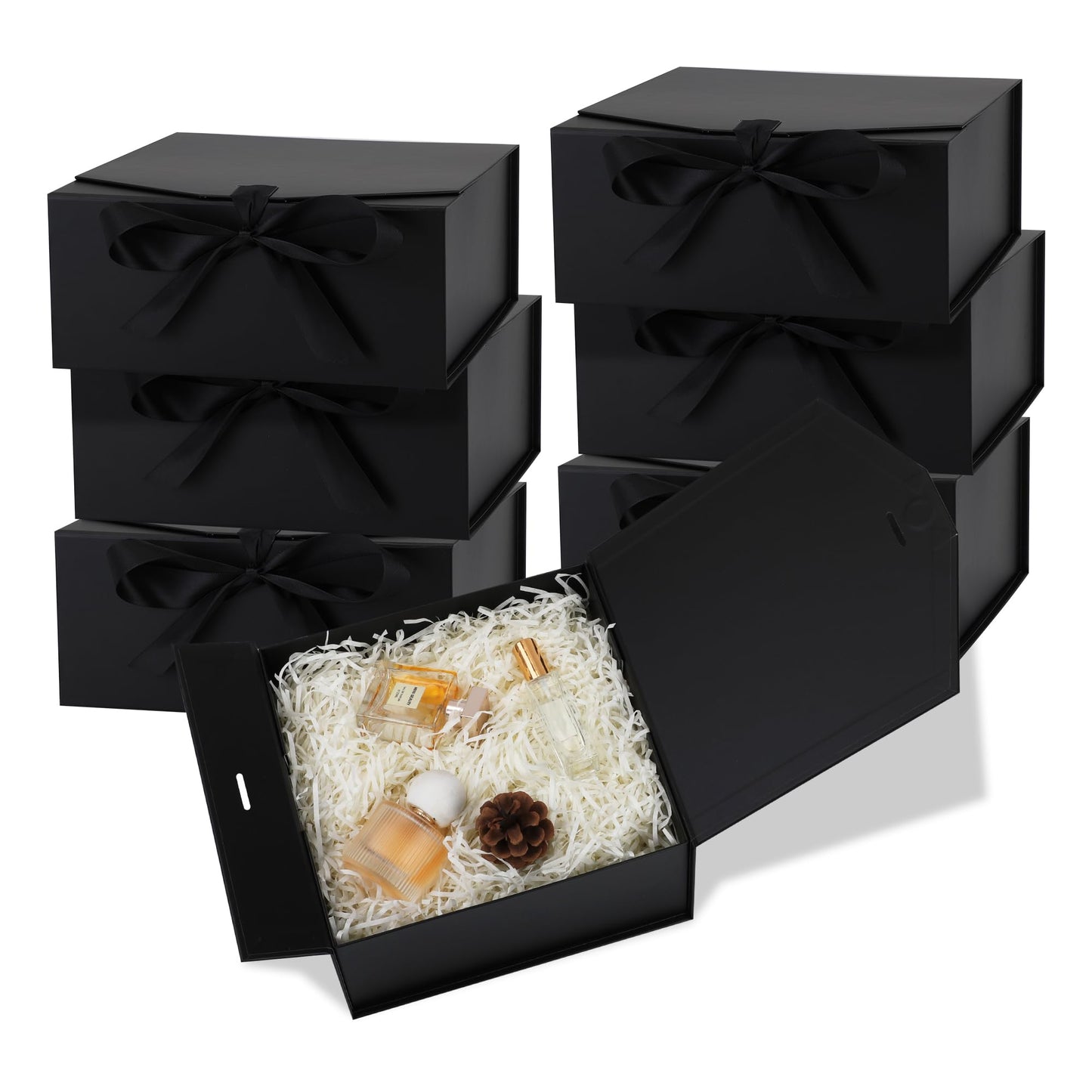 OEMVALATY 6-Pack Gift Boxes,12x8x4.5 Inch Magnetic Gift Boxes with Lids for Presents,Black with Ribbon, Bridesmaid Proposal Box for Wedding, Storage, Birthday