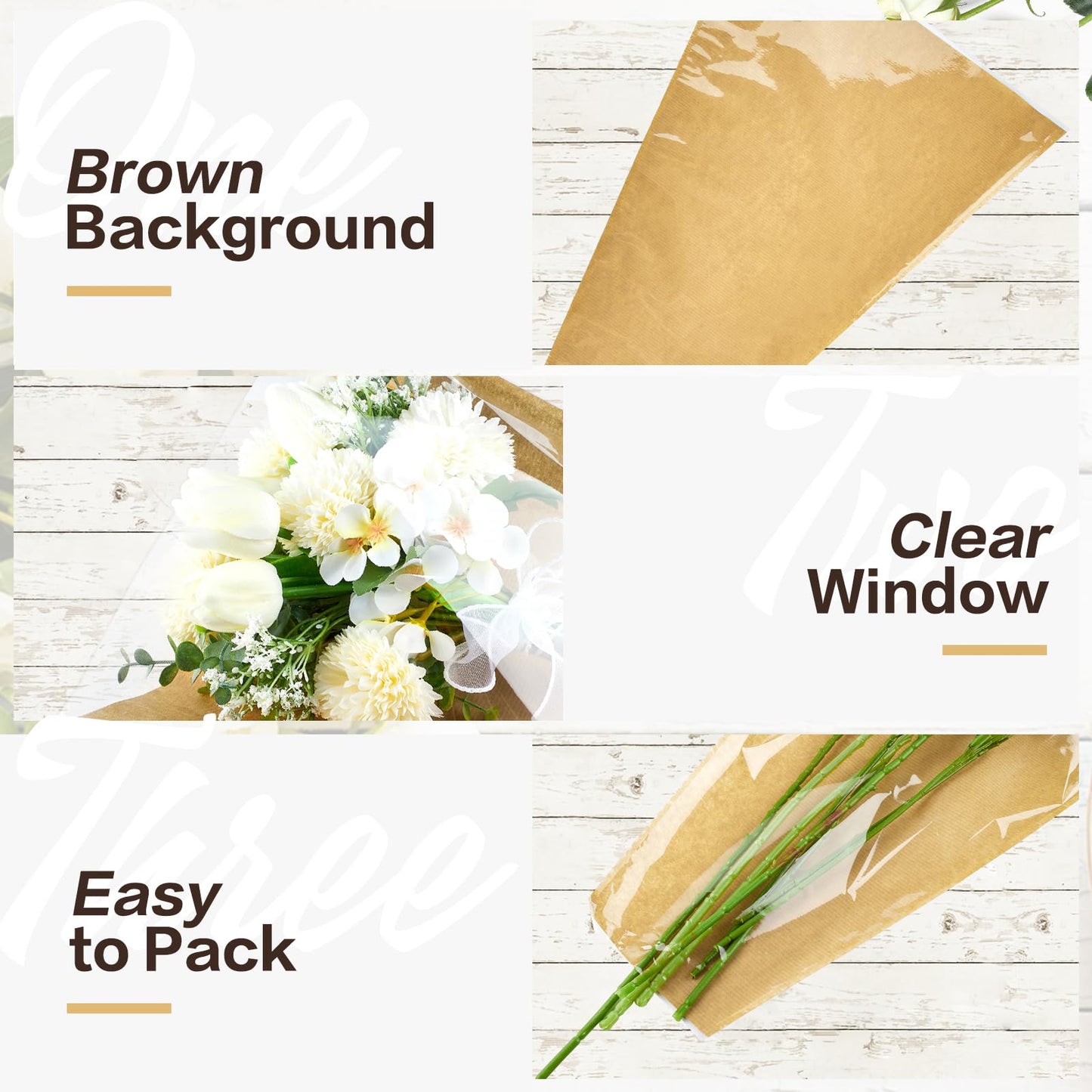CLUEWR 50 PCS Flower Bags for Bouquets, Floral Wrapping Paper with Ribbons Florist Wrap Supplies, 22.1 x 14.2 Inches