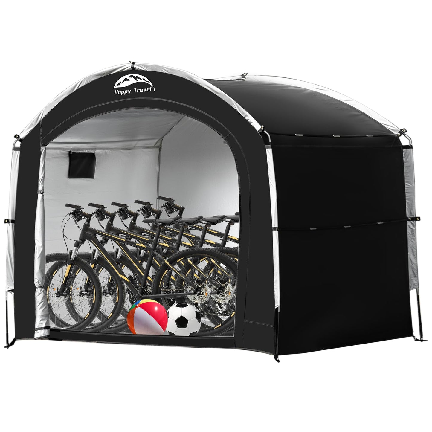 Happy Travel Bike Storage Tent Shed, Outdoor Waterproof Bicycle Covers Shelter with Window for 2/3/4/6/8 Bikes,Oversized Outside Portable Sheds for Lawn Mower,Garden Tools