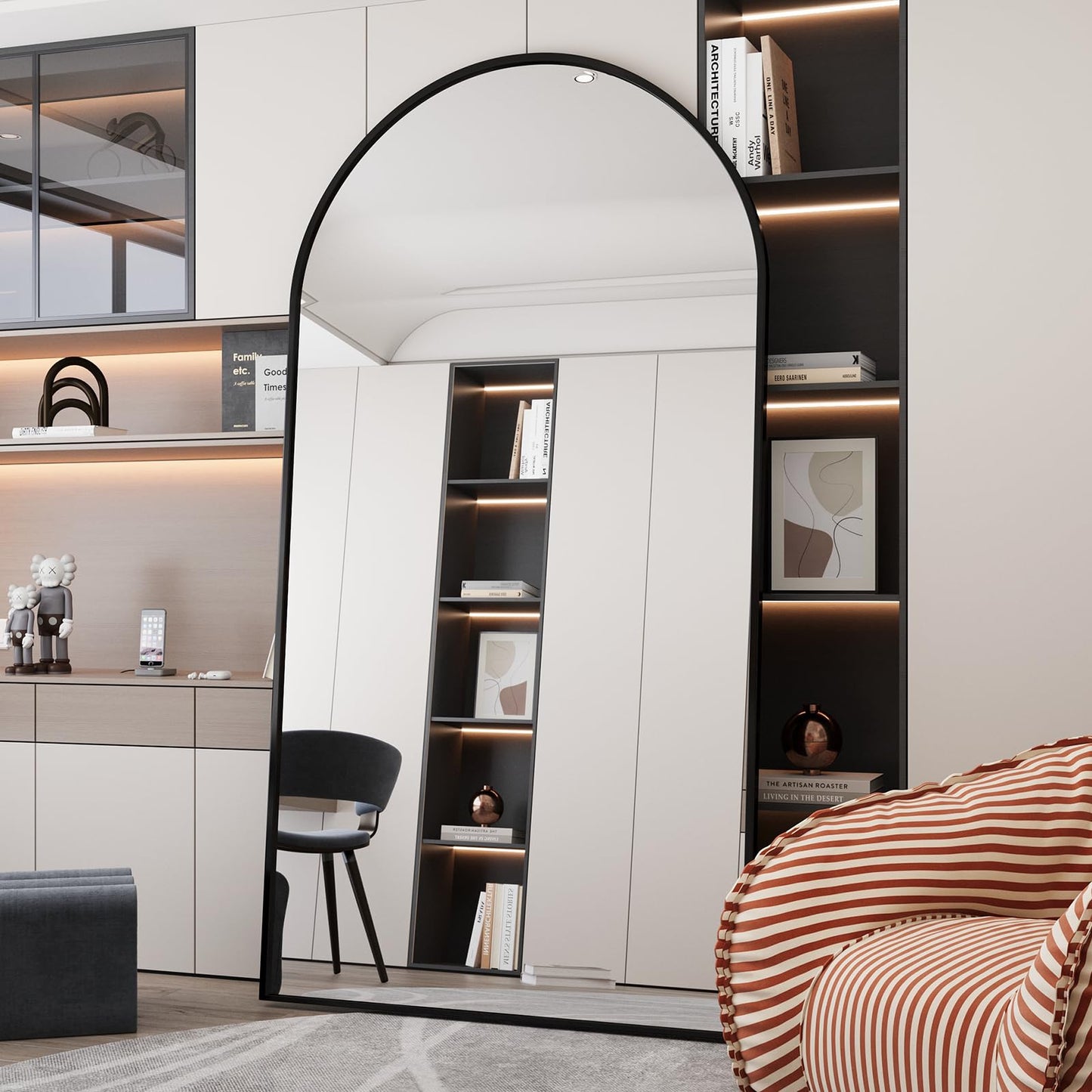 LFT HUIMEI2Y 76.4"x37" Arched Full Length Mirror, Large Full Body Floor Mirror, Tempered Glass Standing Dressing Mirror for Bedroom, Living Room, Gym, Black